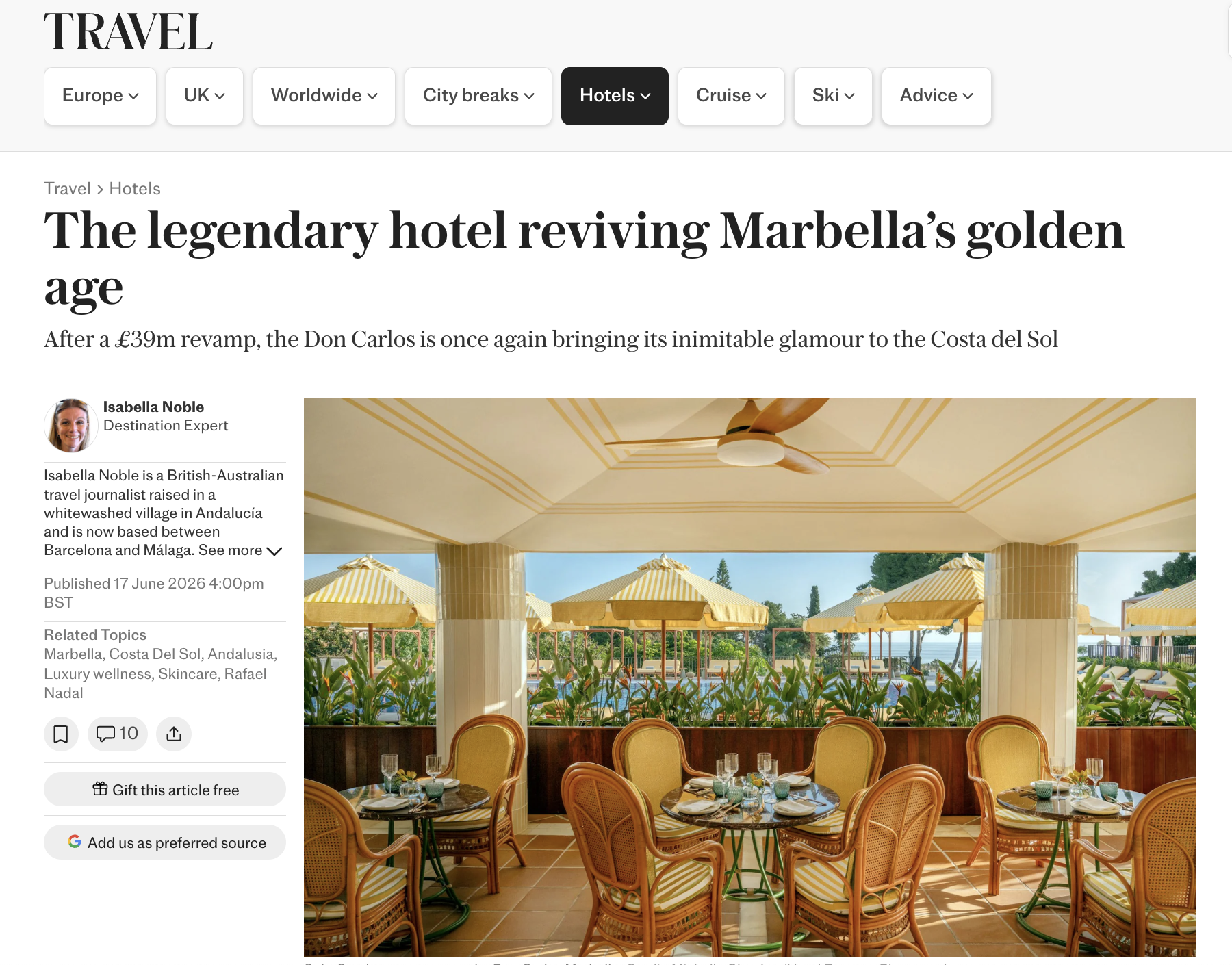 The legendary hotel reviving Marbella’s golden age - The Telegraph, Jun 2026
