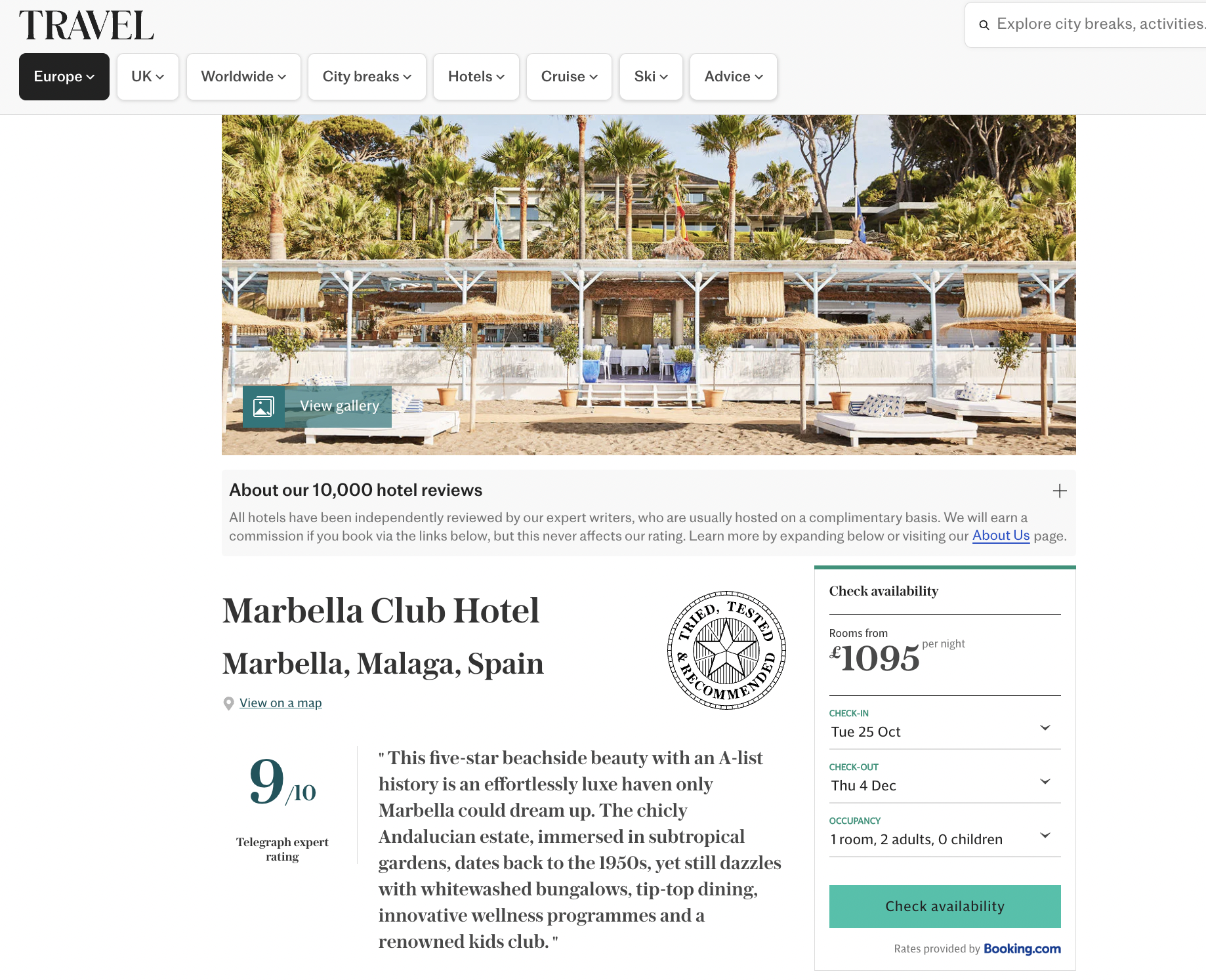 Review: Marbella Club Hotel - The Telegraph, Oct 2025