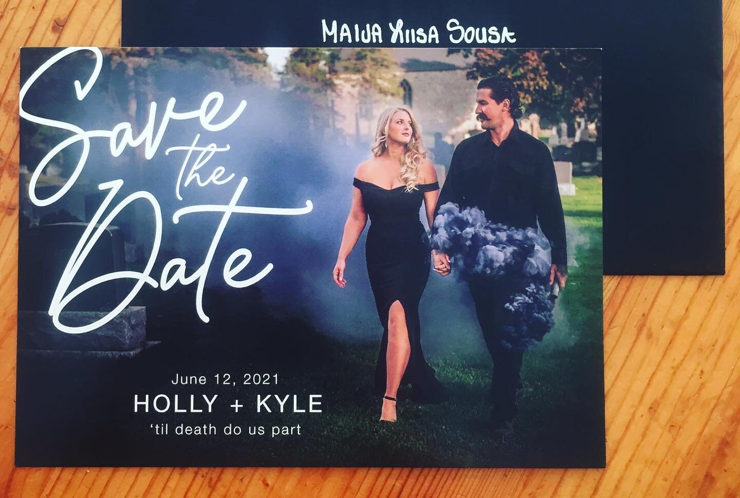WOW so in love with this save the date for @hollyrbertrand &amp; Kyle! They came with some great ideas for their engagement shoot and we had fun creating this image! (@colleenissa75) I&rsquo;m overjoyed with this final design! 🖤