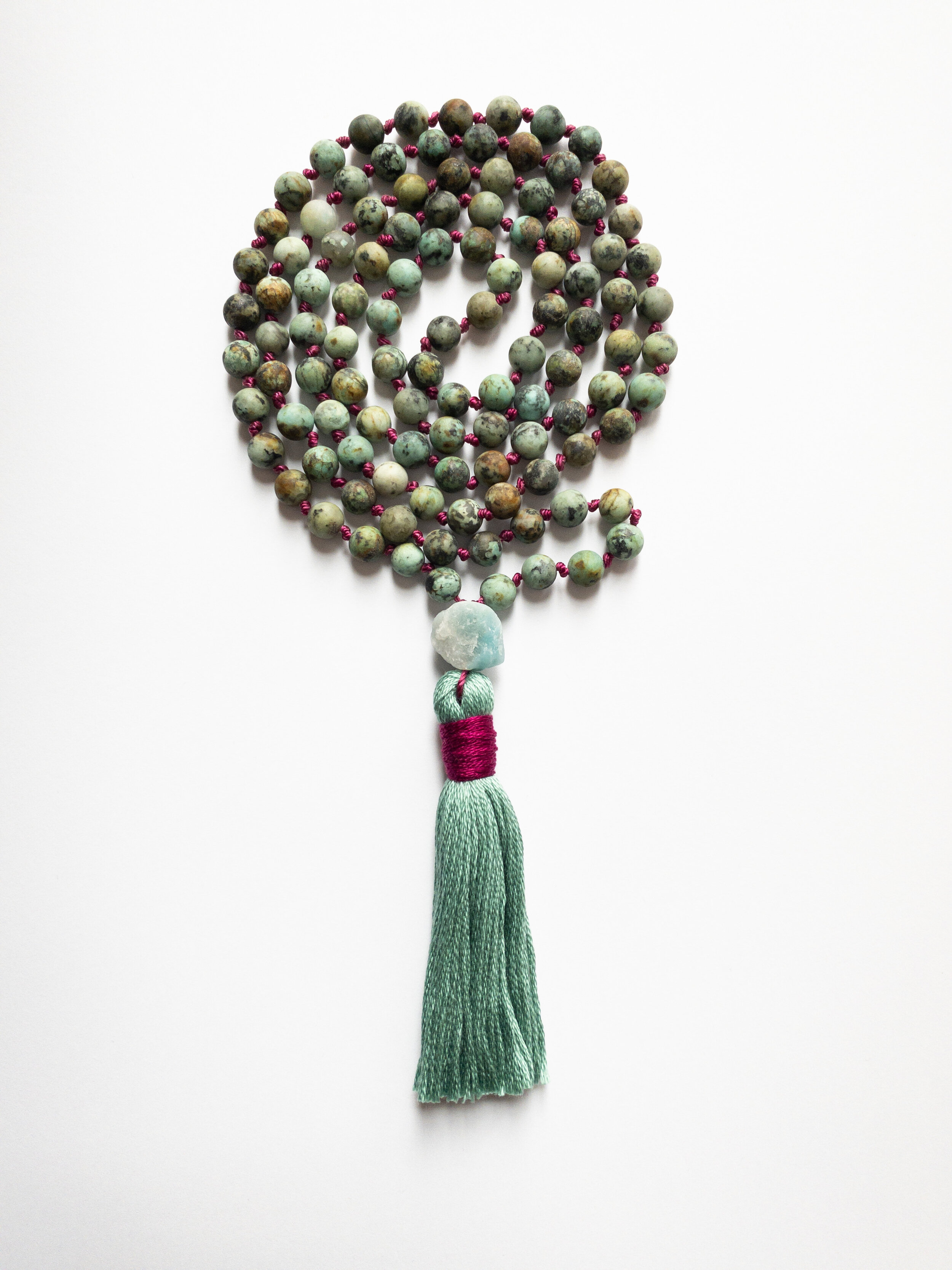 African turquoise Knotted Mala Bead Necklace
