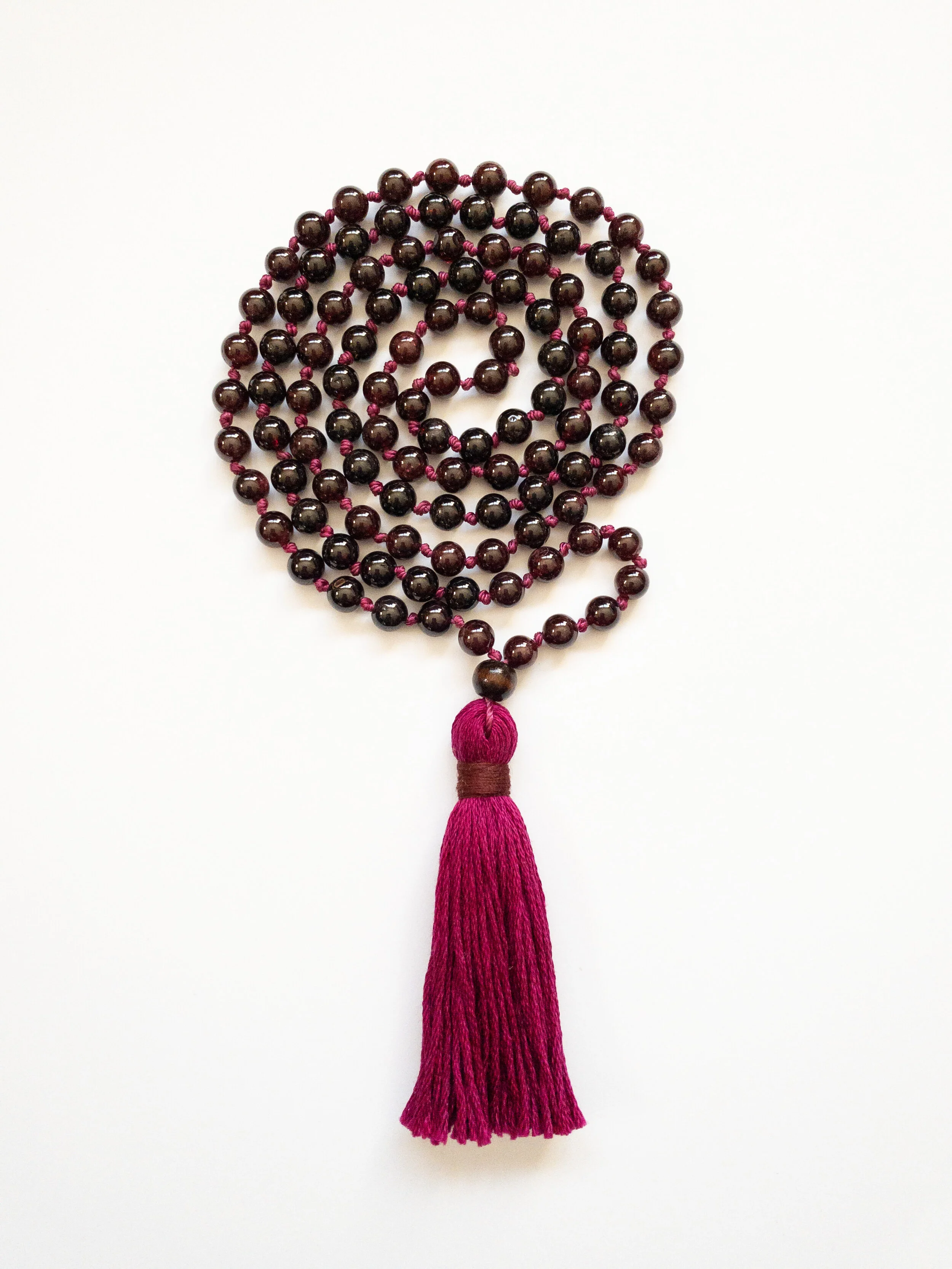 Garnet Knotted Mala Bead Necklace