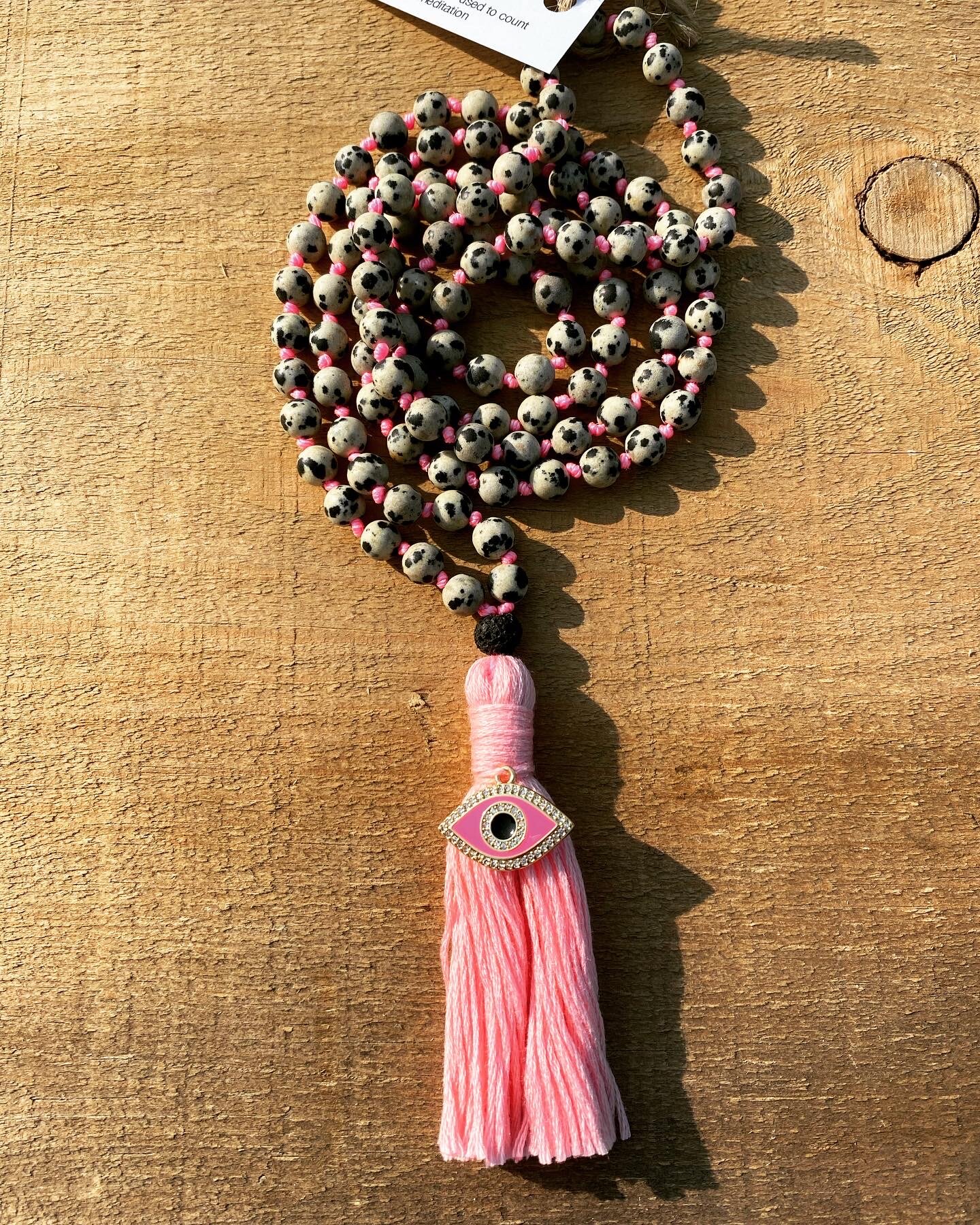 Dalmatian Jasper Knotted Mala Bead Necklace