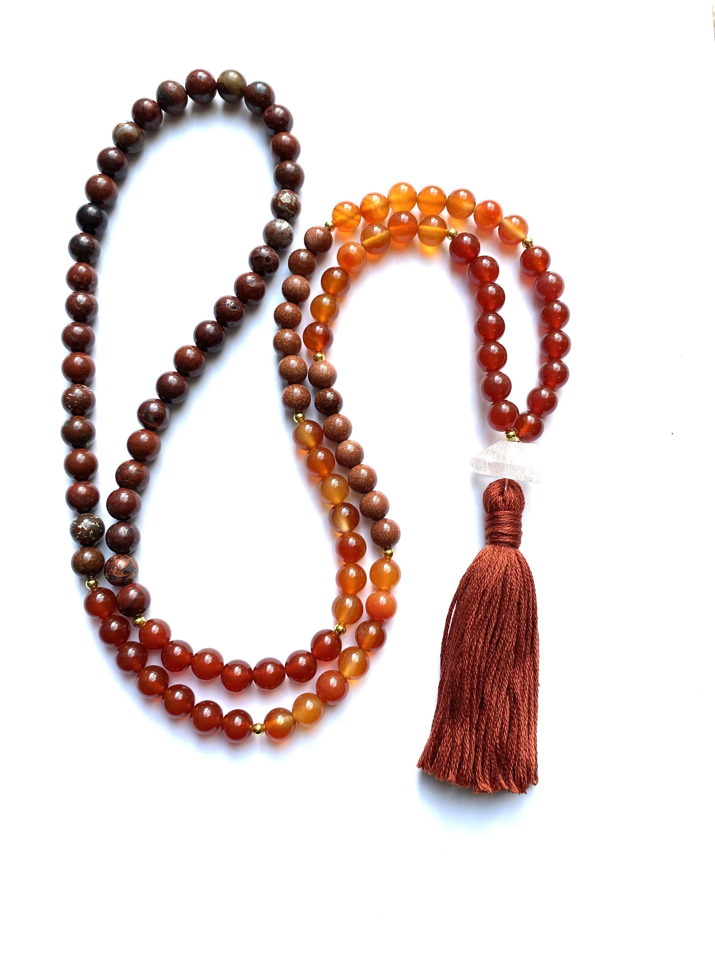 Poppy Jasper, Goldstones & Carnelian Mala Bead Necklace