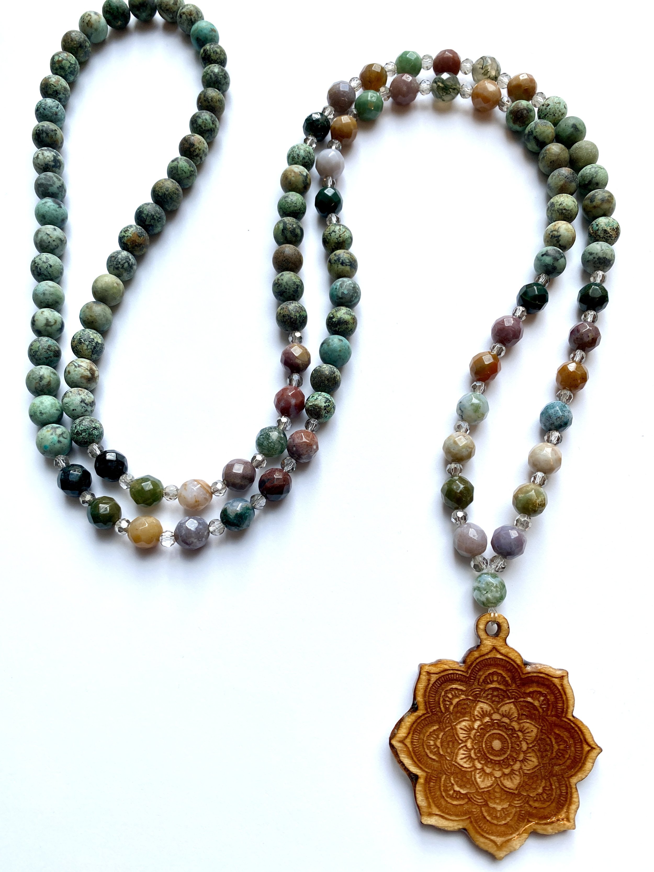 African Turquoise & Fancy Jasper Mala Bead Necklace