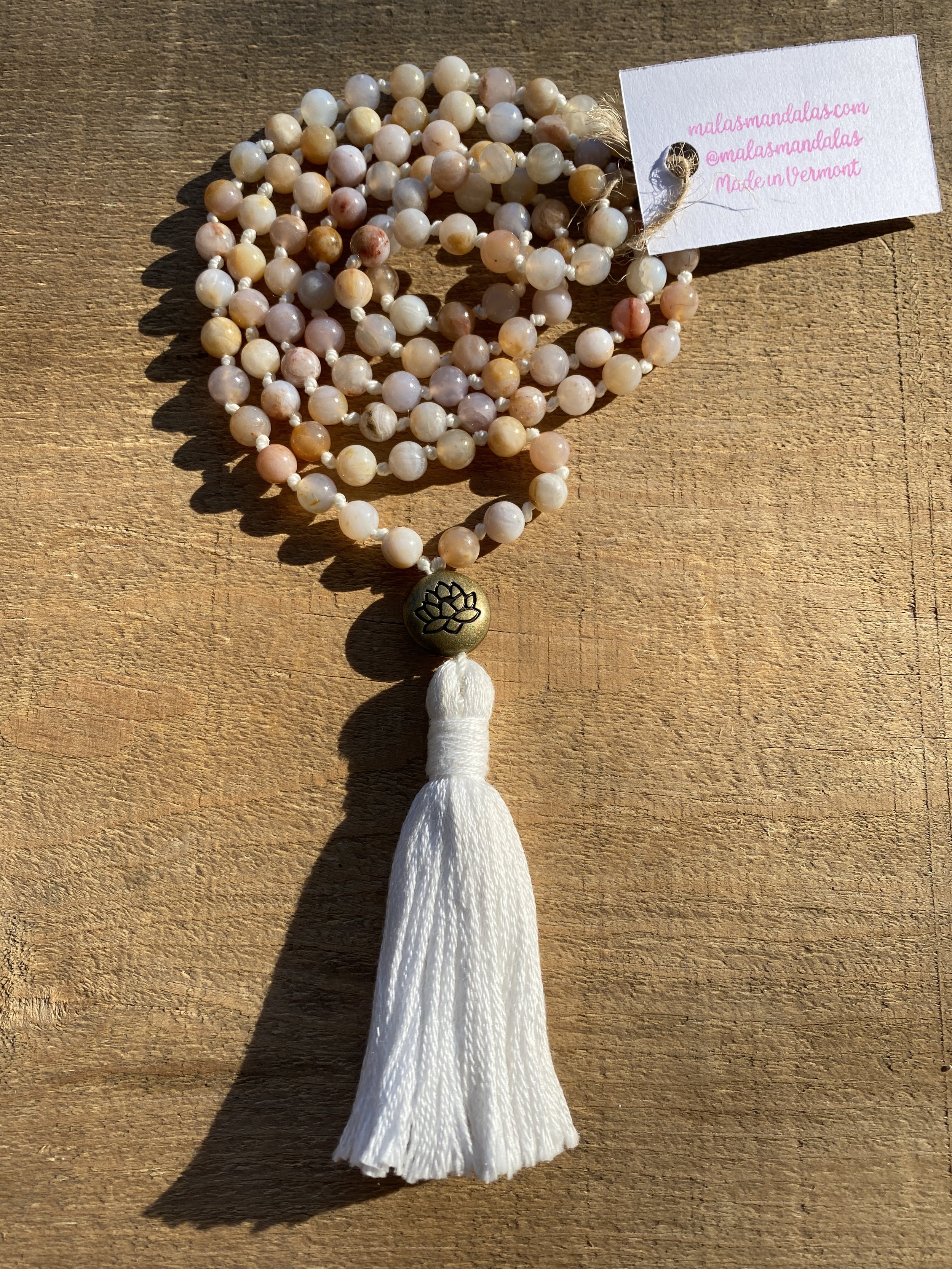 Australian Agate Knotted Mala Bead Necklace
