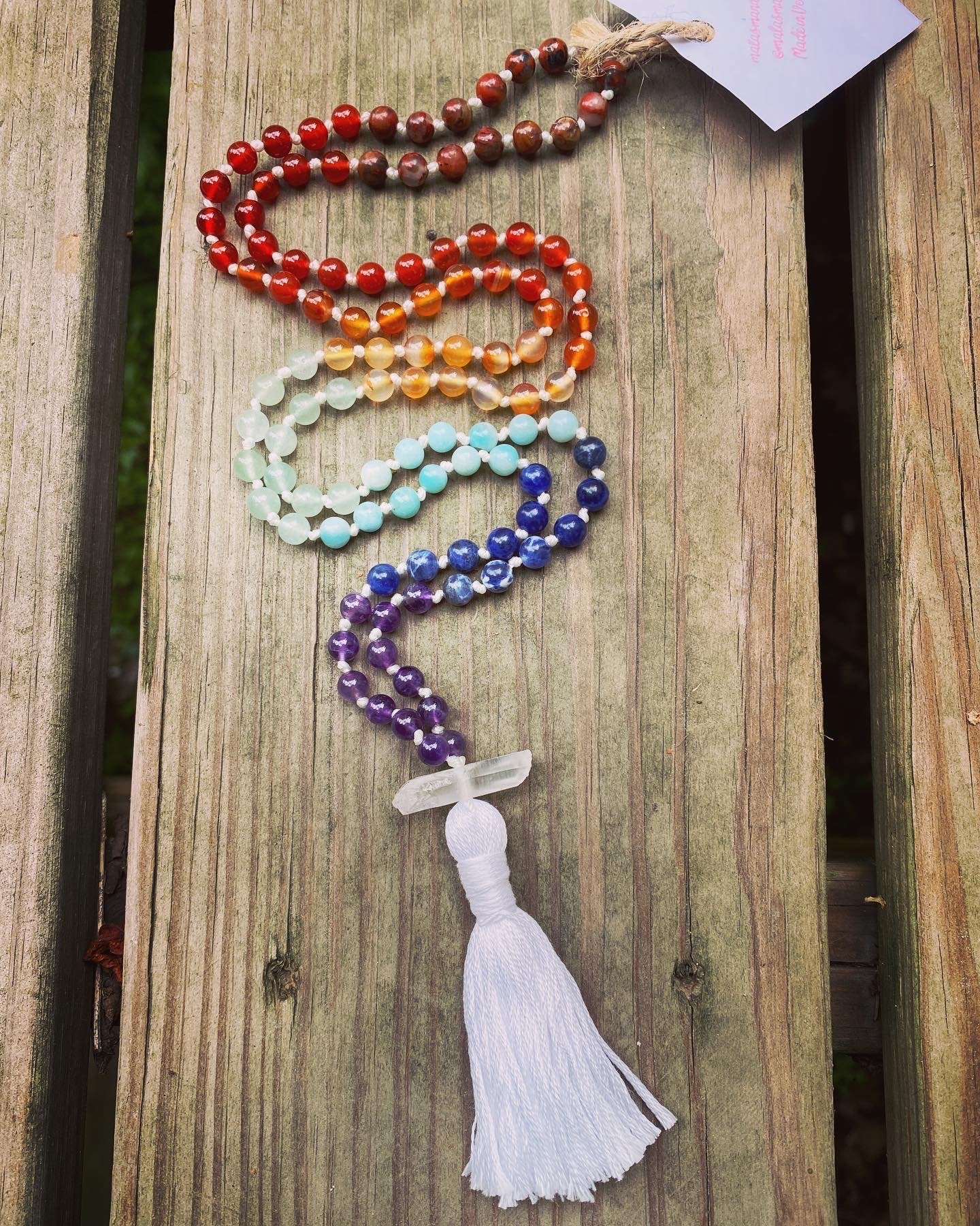 Rainbow Gemstone Mala Bead Necklace