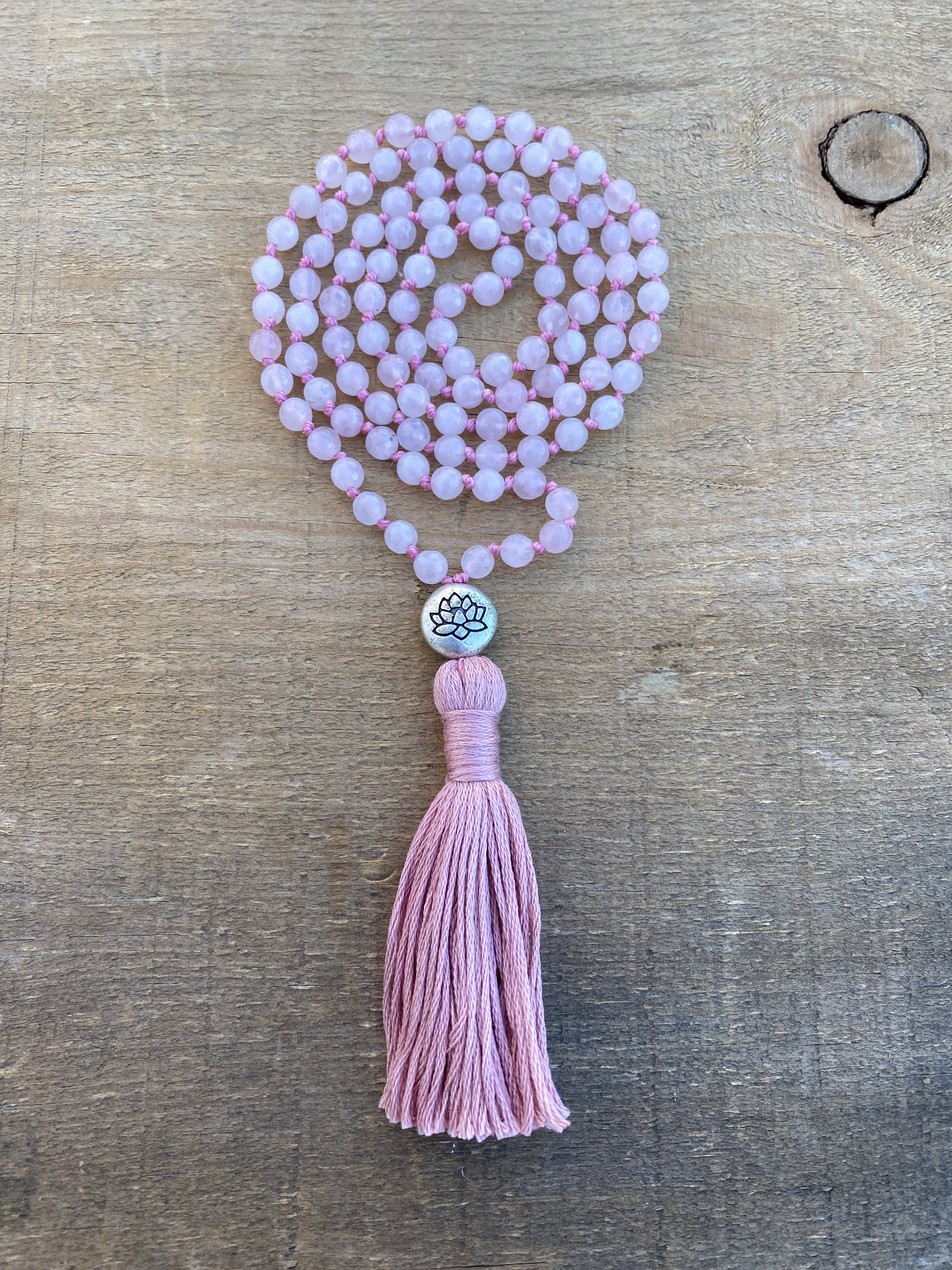Rose Quartz Knotted Mala Bead Necklace