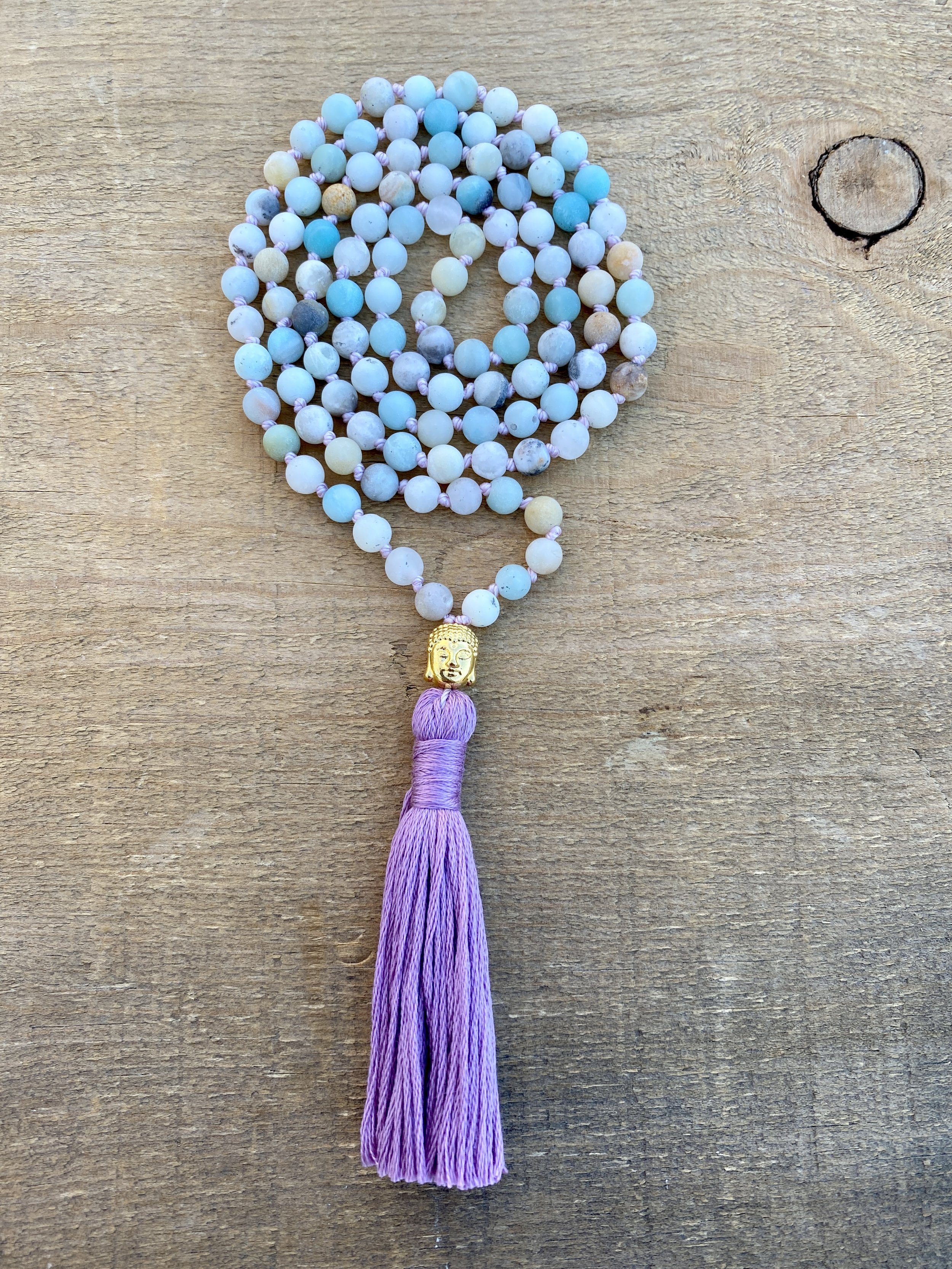 Amazonite Knotted Mala Bead Necklace