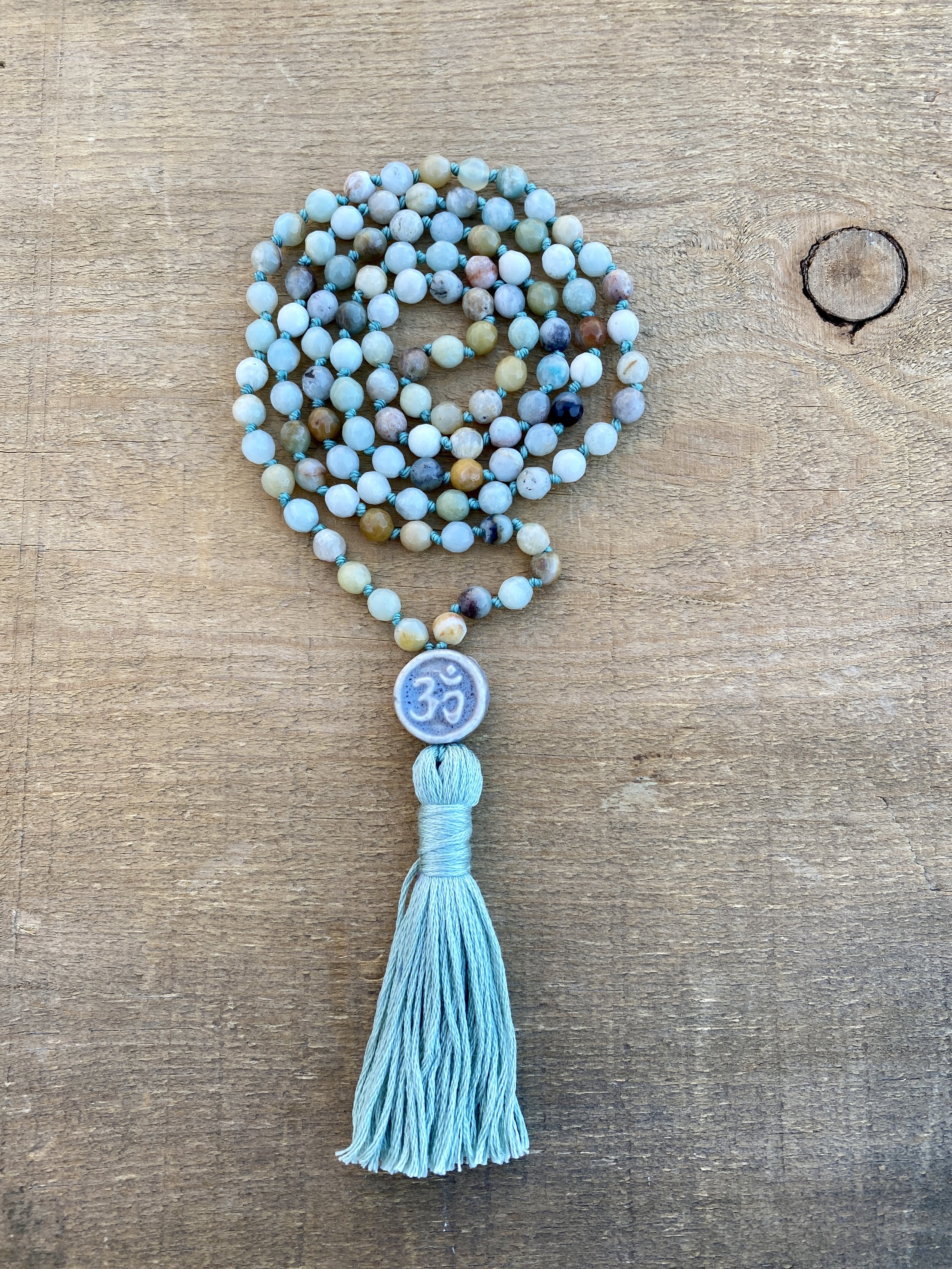 Amazonite Knotted Mala Bead Necklace