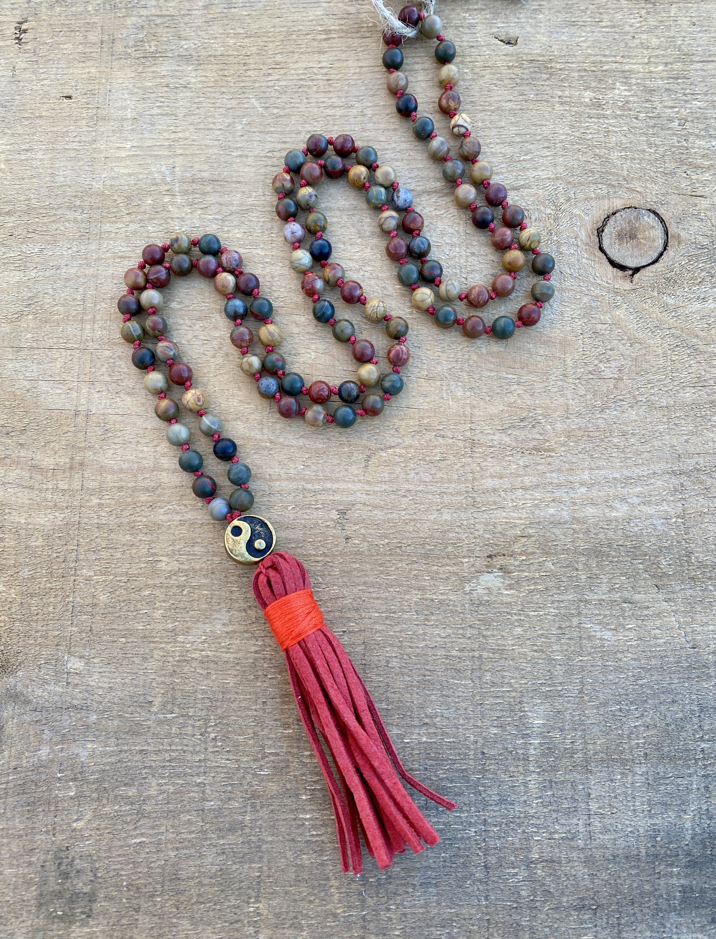 Ocean Creek Jasper Knotted Mala Bead Necklace
