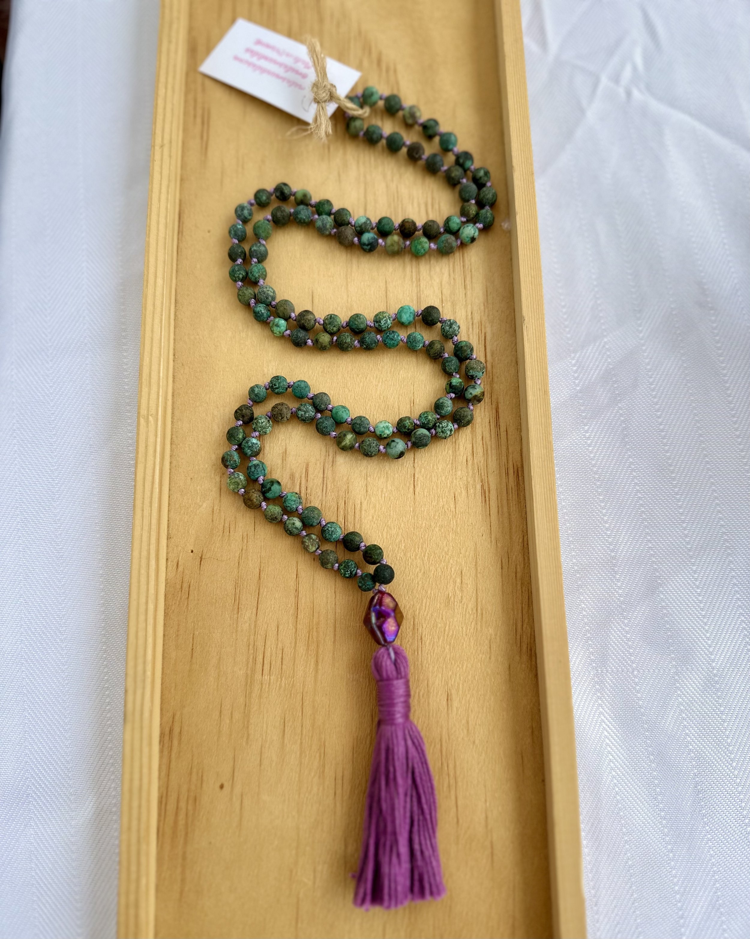 African turquoise Knotted Mala Bead Necklace