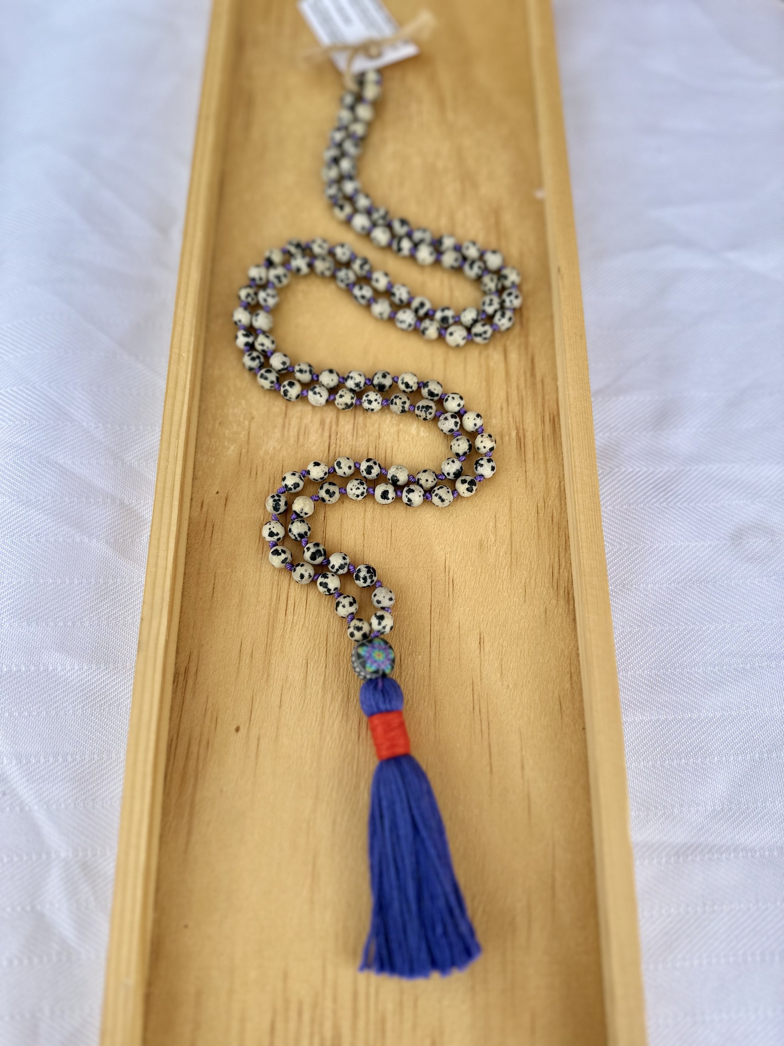 Dalmatian Jasper Knotted Mala Bead Necklace