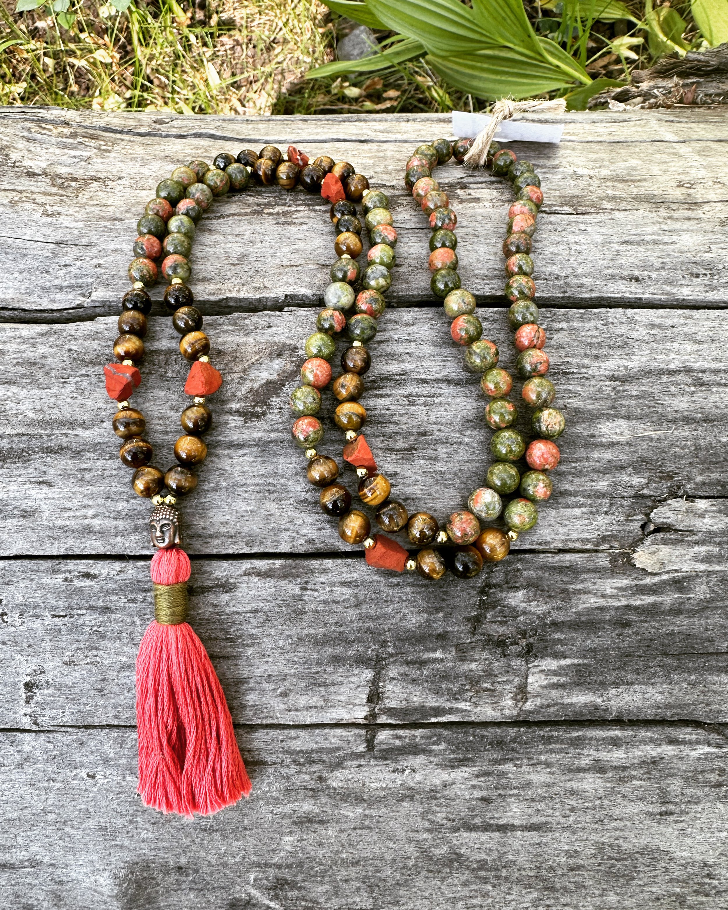 Tiger's Eye, Unakite & Jasper Mala Bead Necklace