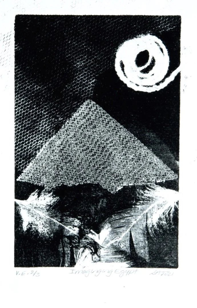 Imagining Egypt, 10"x12", Monoprint and Ghost, 2021