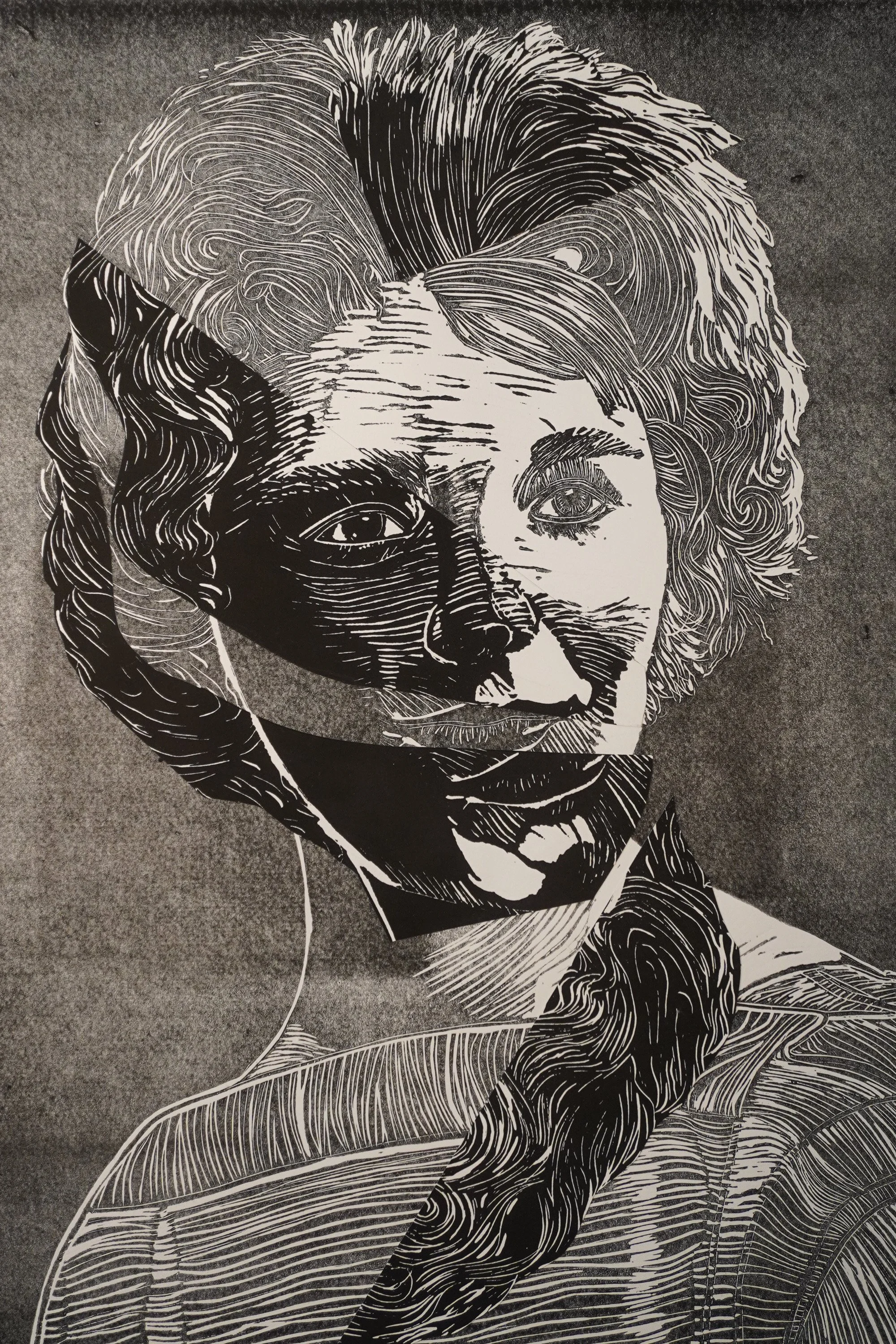 Unravelling, 18"x24", Linocut, 2021