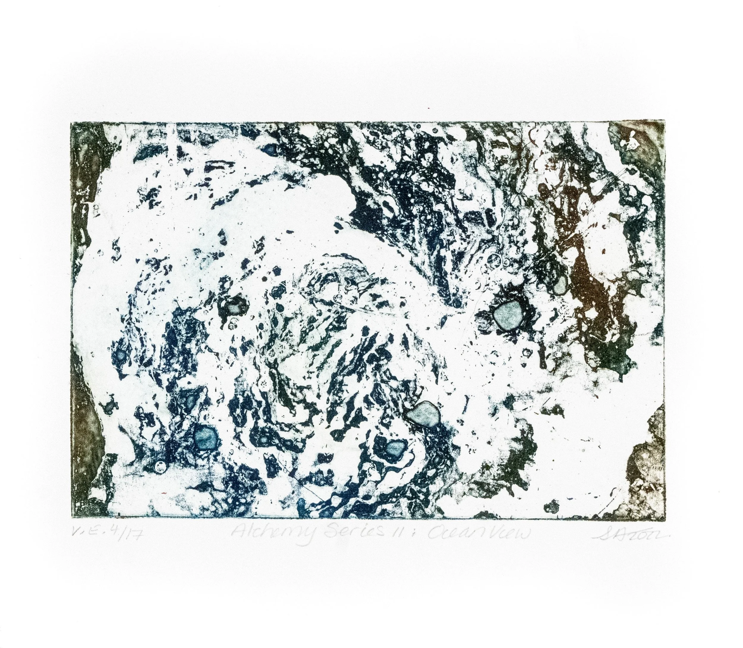 V.E. 4/17, 6" x 9", Alchemy Series II: Ocean View, Marble Etching, 2022