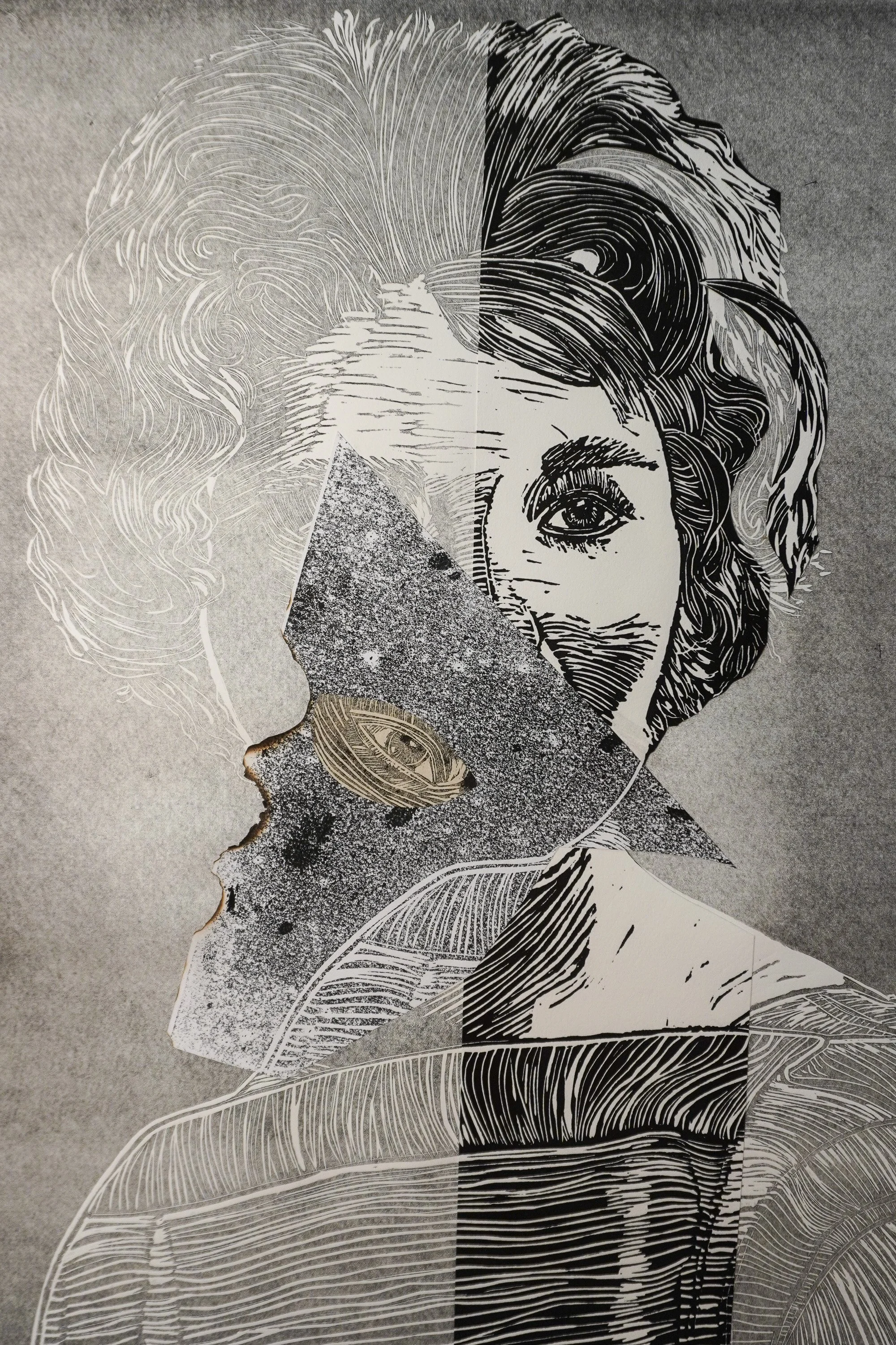Fragmented, 18"x24", Linocut, 2021 
