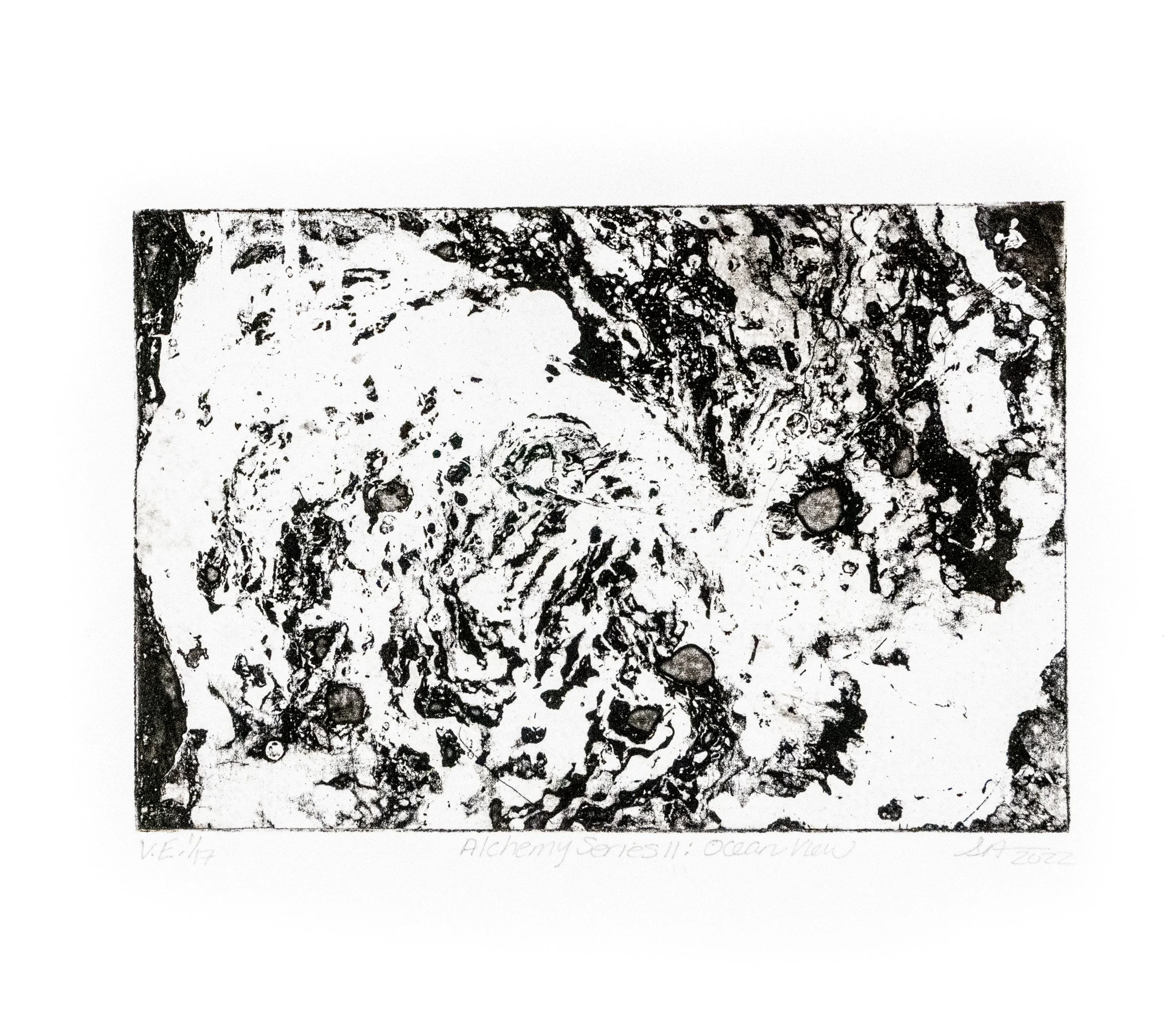 V.E. 1/17, 6" x 9", Alchemy Series II: Ocean View, Marble Etching, 2022