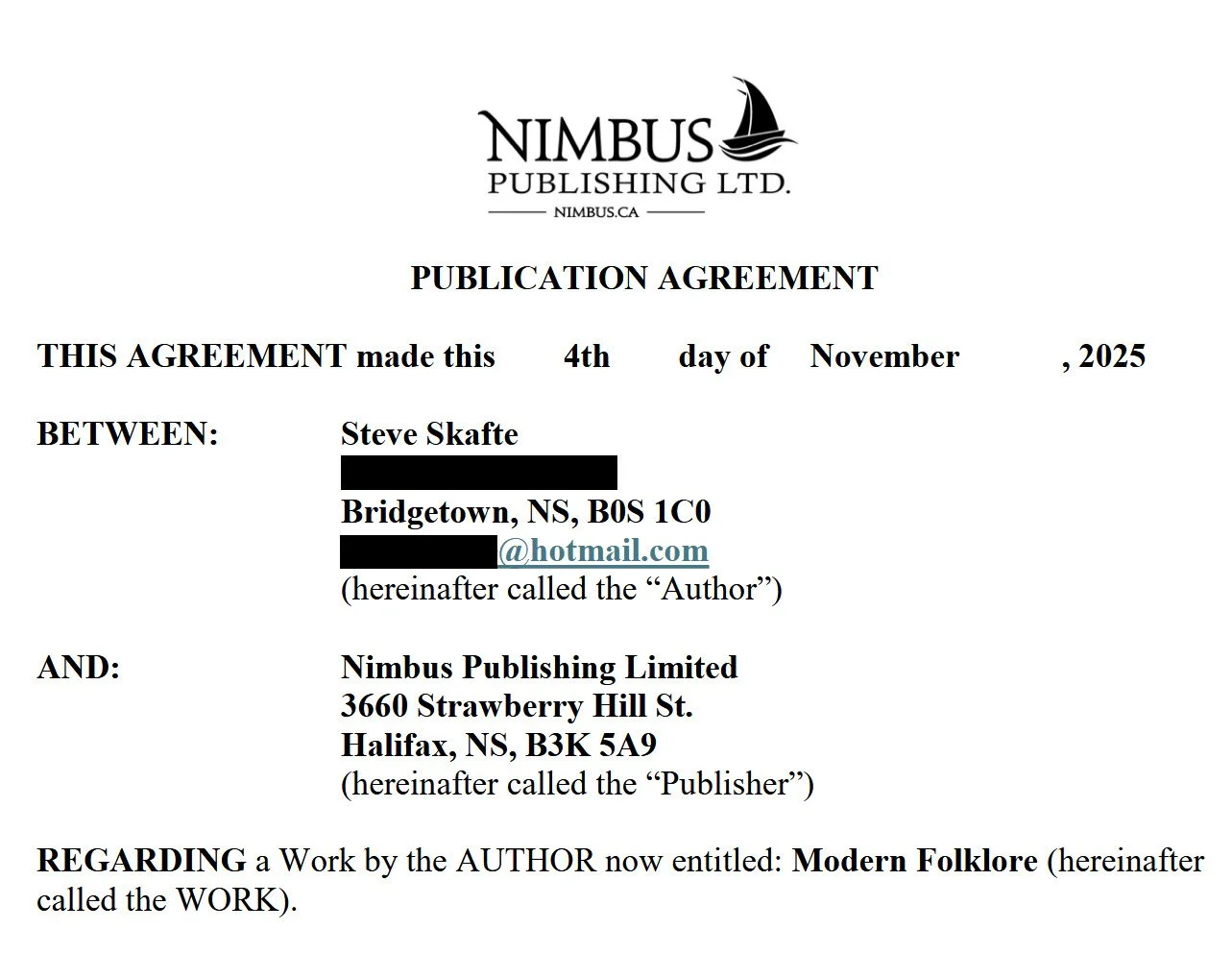 Exciting news! Nimbus Publishing @nimbuspub is sticking by me for yet another book. This will be my third release with them, after The Dead Die Twice (2023) and This River Was Once a Road (2025).

&quot;Modern Folklore &mdash; Rural Legends of Annapo