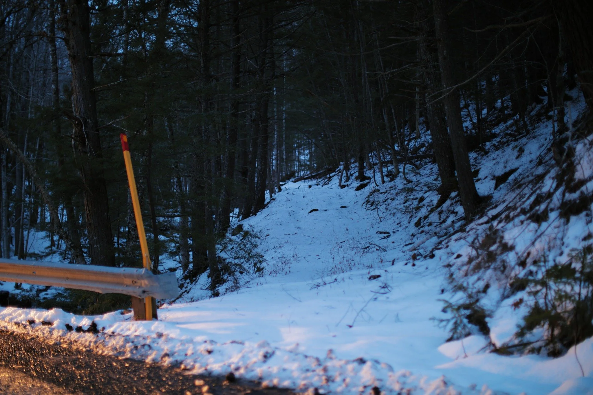 ROMANCING &mdash;&mdash; The old road up Spinney Brook is a narrow little creature, snaking along the embankment till reaching the stone abutments of a former crossing. I think I passed it by a dozen times before I finally followed; anticipation hold