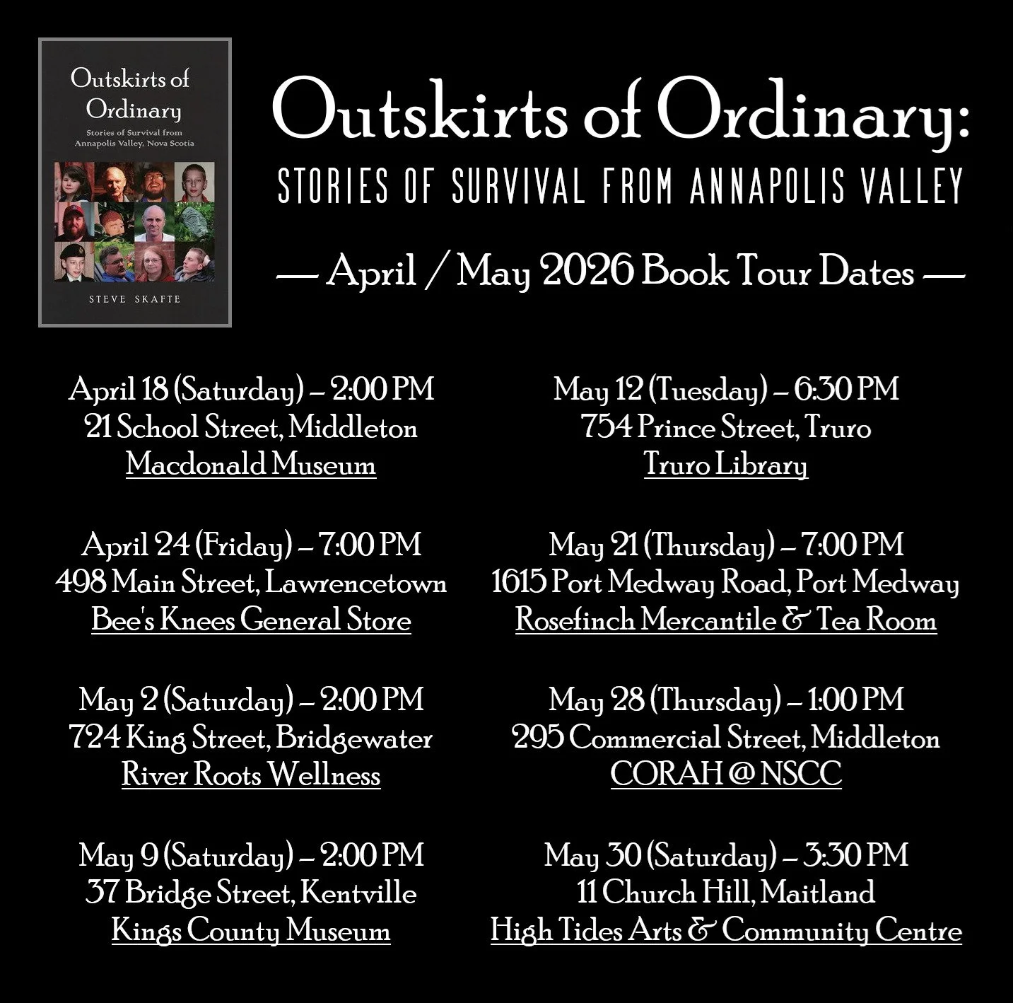 Support your local venues! Now more than ever. Come out and hear me tell tales from the harrowing and heartfelt pages of my latest book, about folks who overcame the odds to be themselves.

There are ten stories in Outskirts of Ordinary &mdash; inclu