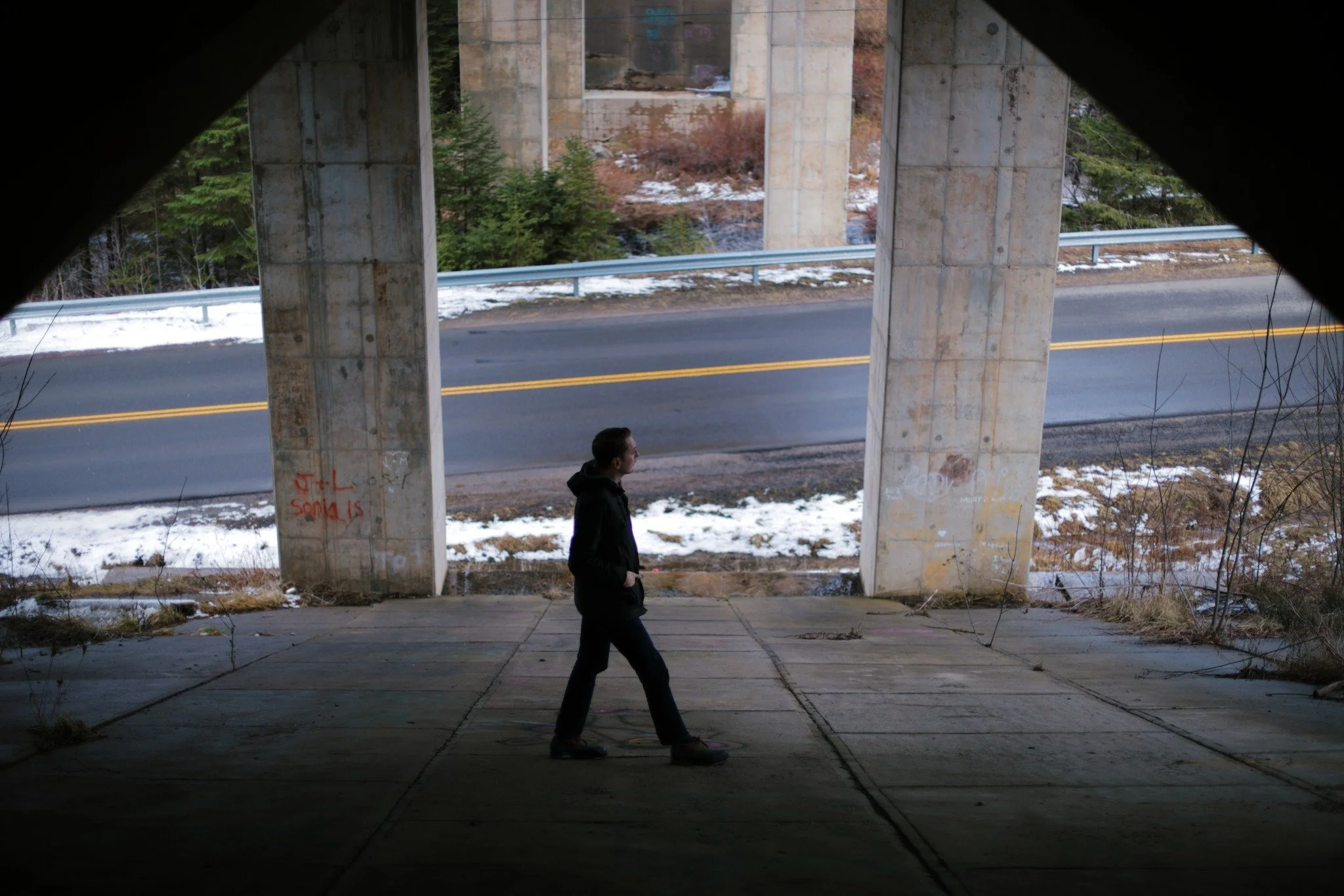 FIRST THEY MADE &mdash;&mdash; Under the overpass might be someone's notion of an urban shelter. But out in the sparsely-populated countryside, it's just a vacant canvas for would-be artists. Not that I've ever seen one. All I spot are the lingering 