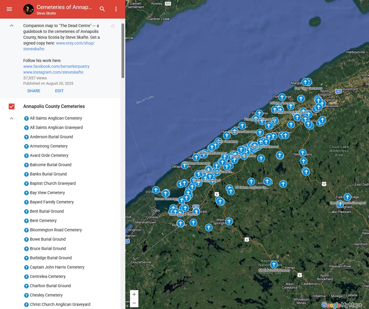 I've made a few maps in my time, but this one of Annapolis County, Nova Scotia cemeteries was a real challenge to compile!

2/3rds of these sites are active, still seeing burials to this day. But as for the full 1/3rd on this list that are totally ab