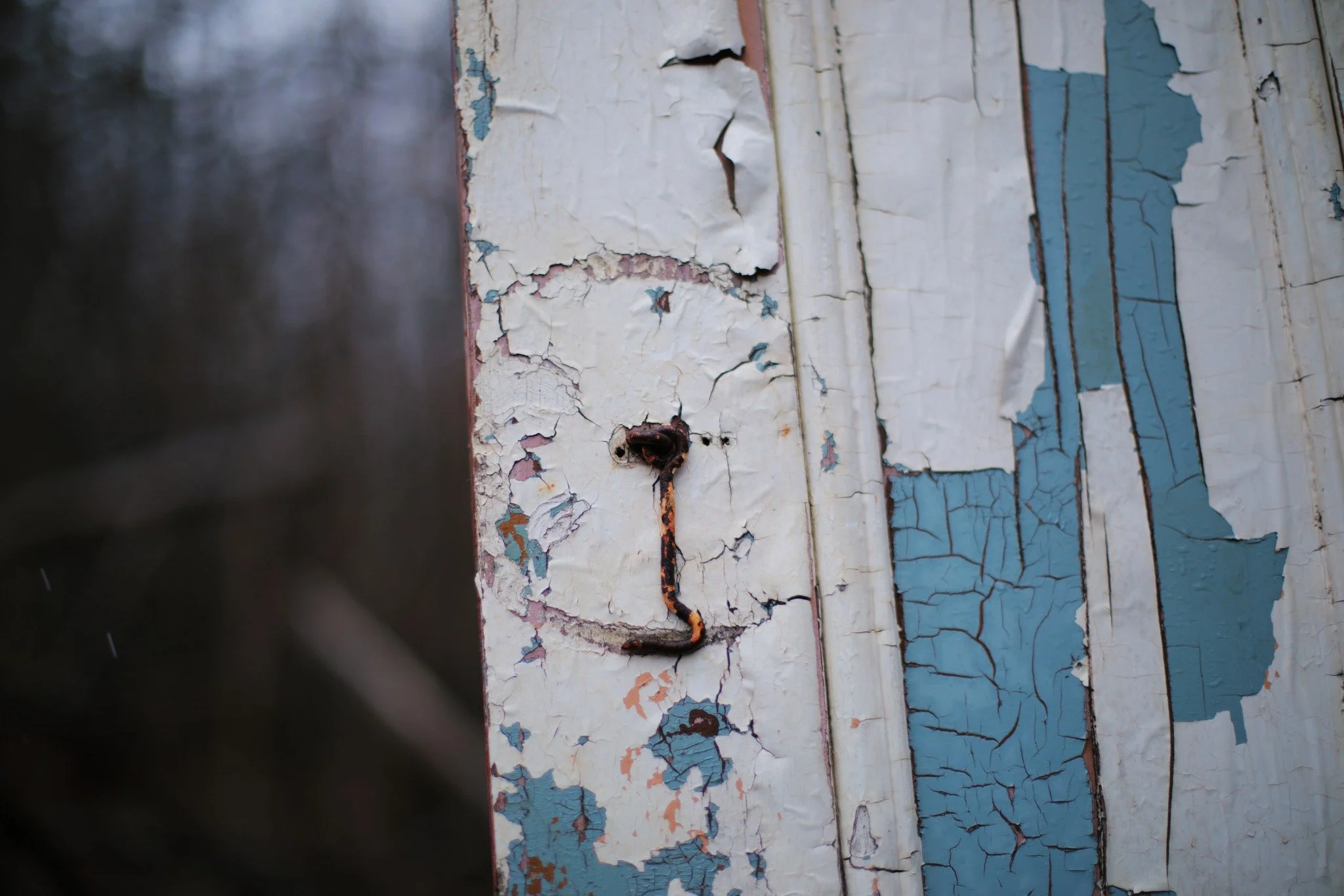 CAST QUIETLY &mdash;&mdash; The manmade bit of beauty I love most is this, any sign of wear that can't come along overnight. A simple hook hanging, spinning loose unlatched, as a line of time is dragged through paint and gently digs into the wood. An