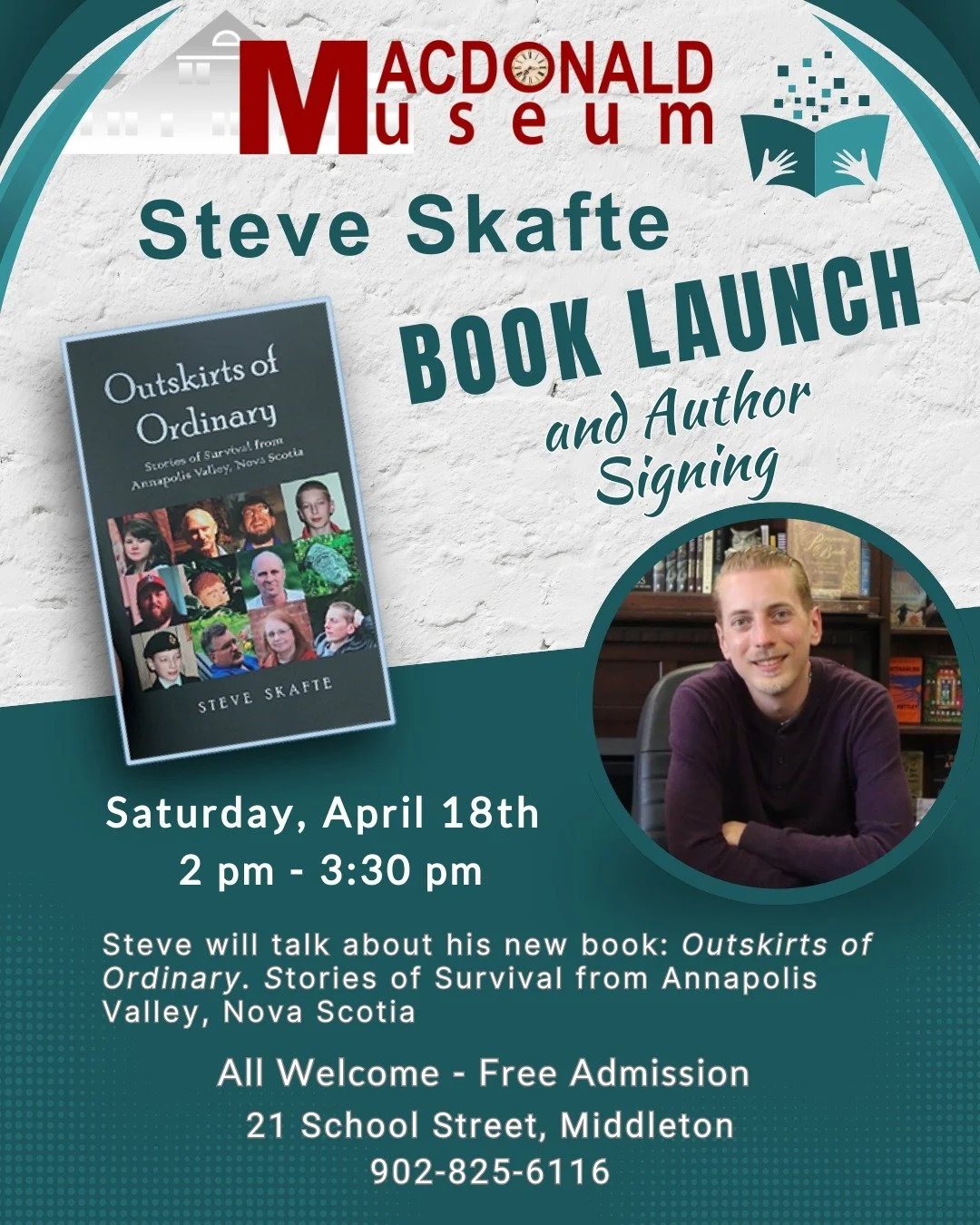 Just two weeks left till the book launch of Outskirts of Ordinary. Hope to see you there! Can't make it? Check out the full list of my upcoming talks below:

April 18 (Saturday) &ndash; 2:00 PM
21 School Street, Middleton
Macdonald Museum

April 24 (