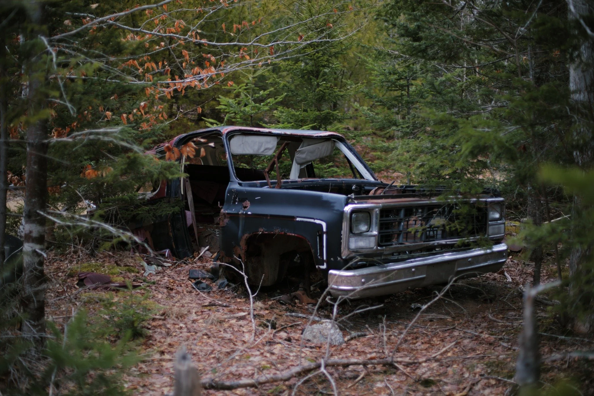 STRANGE SPIRIT &mdash;&mdash; In my mind is a criss-crossed map of sorts, to the spots where what's left of rusty vehicles rest. I swing by to visit them as detours on the journey, looking in on their downward progression since I last stopped. It's a