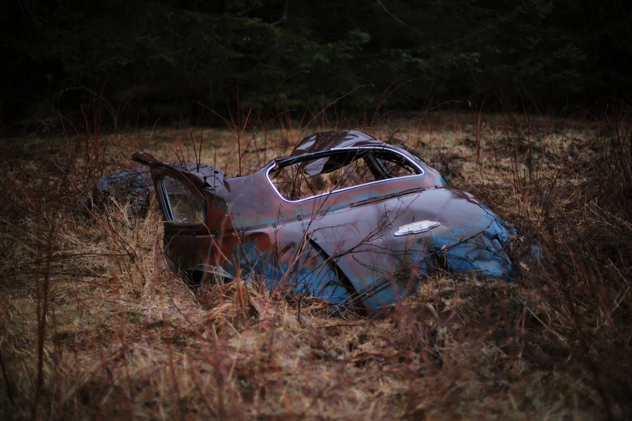 NOT MUCH FOR SUDDEN &mdash;&mdash; Bucket of rain on a rusty wreck is like a fresh coat of varnish on art. Grey sky reflected in what's left of your memories, they really ran this one into the ground. I feel for folks who feel nothing for inanimate o