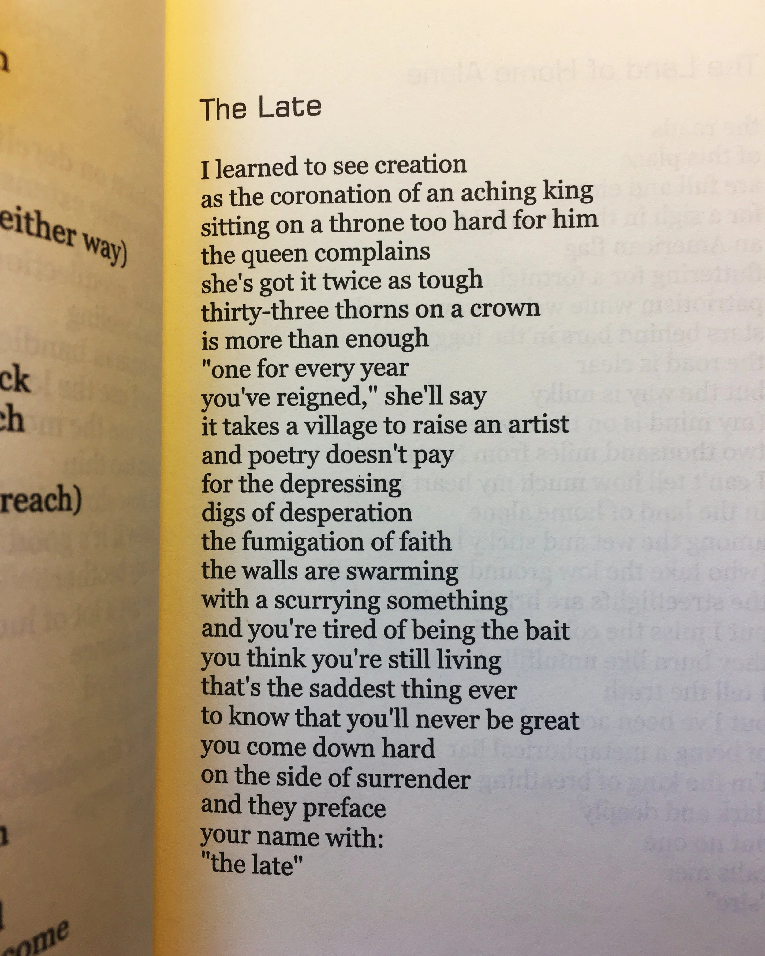 I was well over a decade into my career before I had the slightest hint of success. It's a balance of hope and desperation in constant exchange, that's most lives of artistic intention. This poem is from my book "Someone in Search of a Story&quo