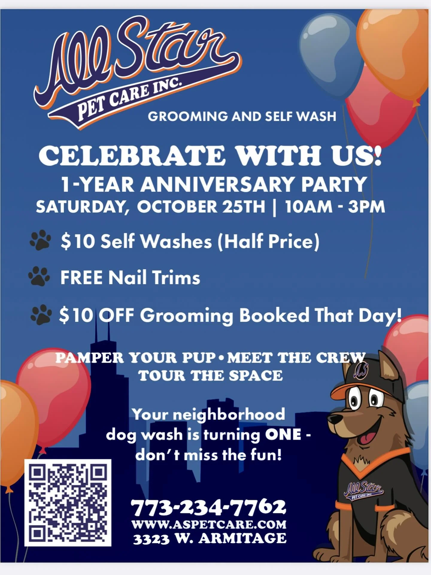 3 weeks from today, come celebrate 1 year with us!  If you haven&rsquo;t visited our grooming shop yet, there couldn&rsquo;t be a better time!  Come do a super cheap self wash, or at least a FREE nail trim!  Grab a treat as you walk out the door and 