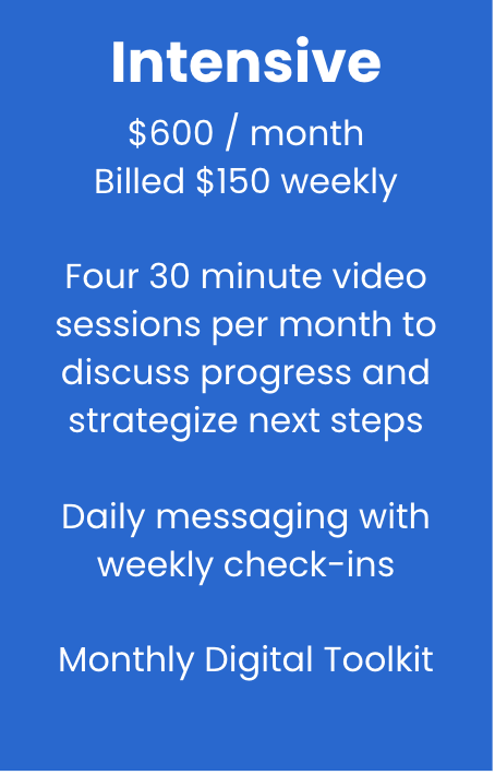 Intensive Plan Adult ADHD Coaching is $600 per month