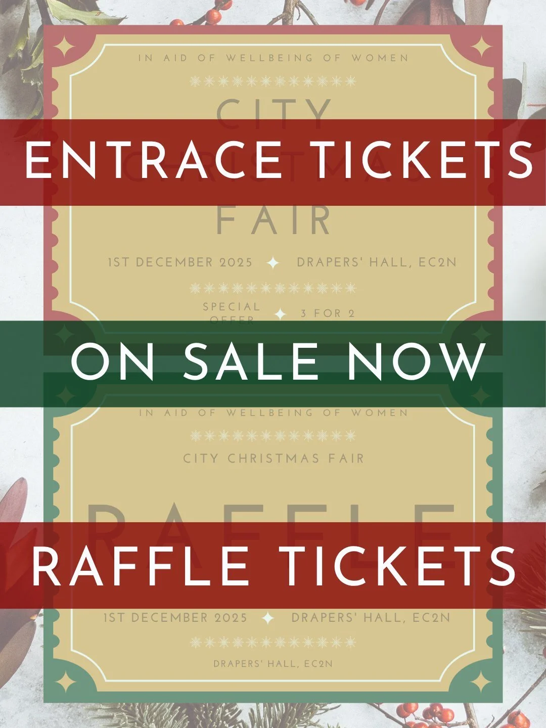 🎟 Entrance tickets to the much anticipated City Christmas Fair are now on sale!

🎄We cannot wait to welcome you back to the magnificent Draper's Hall for a day of festivities and Christmas shopping, all in aid of @wellbeingofwomen.

🎁Tickets for o