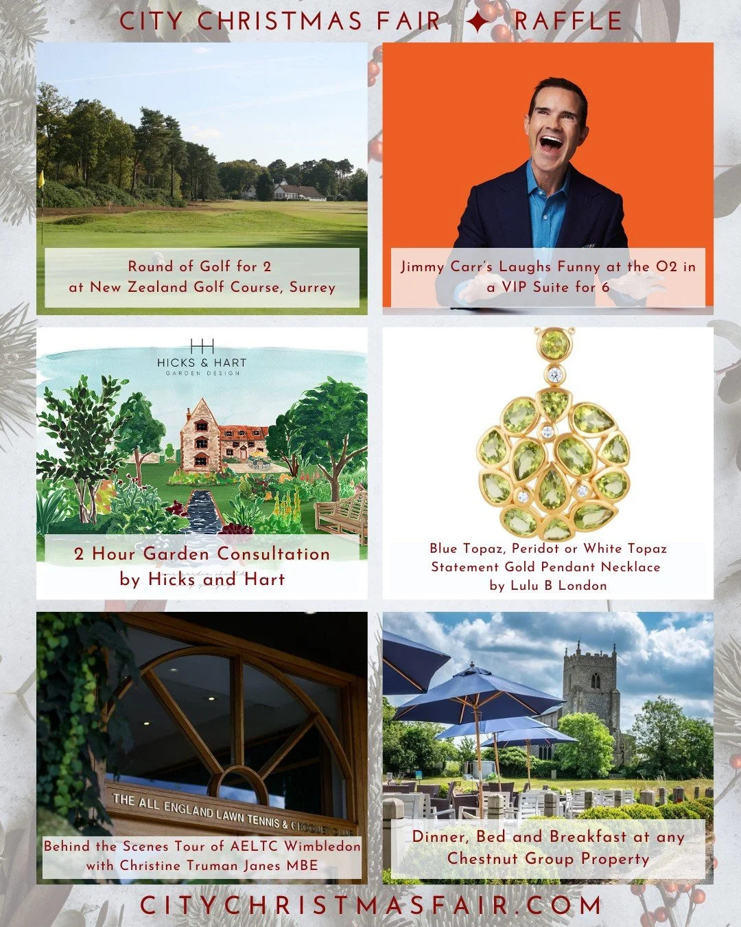 🥂Our Silent Auction is back and better than ever. This year, we have over 40 spectacular lots for you to discover, including:

✨Round of Golf for 2 at New Zealand Gold Course, Surrey

✨ @jimmycarr Laughs Funny at the O2 in a VIP Suite for 6

✨2 Hour