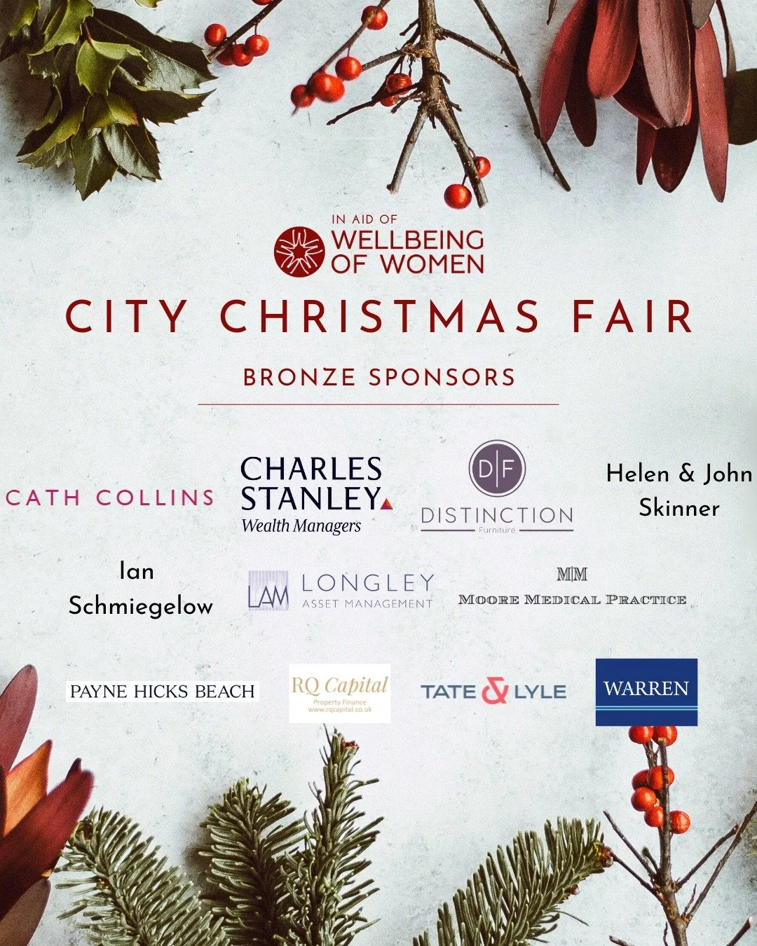 We&rsquo;re delighted and grateful to announce this year's Bronze Sponsors.

@cathcollinsfragrances 
@_charlesstanley 
@distinctionfurnitureuk 
Helen &amp; John Skinner
Ian Schmiegelow
Longley Asset Management
@mooremedicalpractice 
Payne Hicks Beach