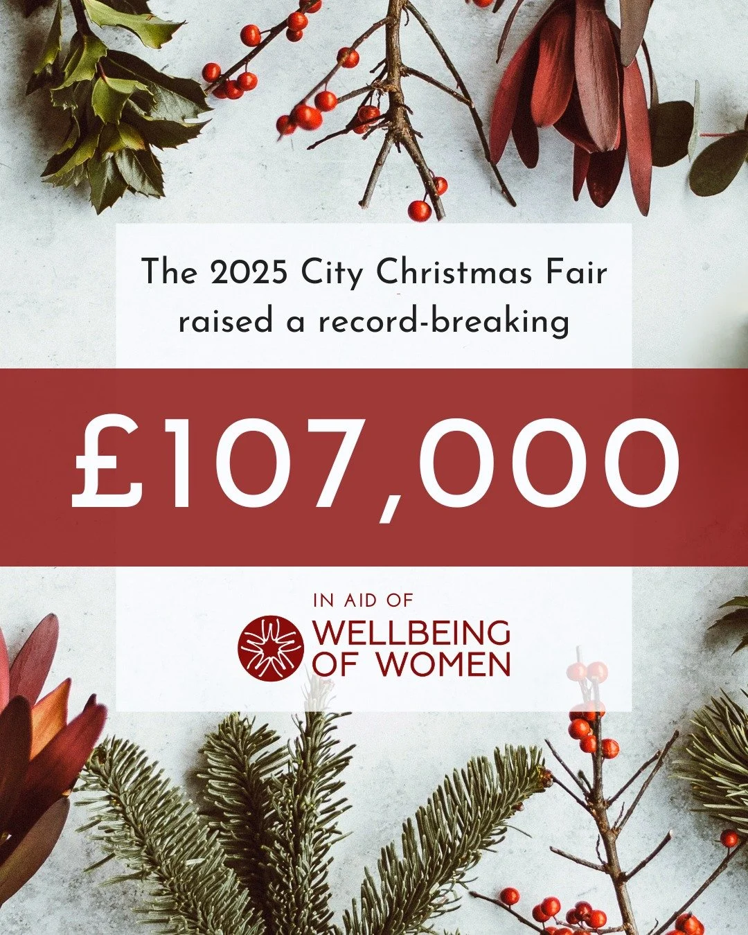 🥂Thank you!

🎄We are thrilled to share that the 2025 City Christmas Fair was our most successful yet, welcoming 2,300 people through the doors of Drapers' Hall and raising a record-breaking &pound;107,000 for @wellbeingofwomen 

✨This achievement w