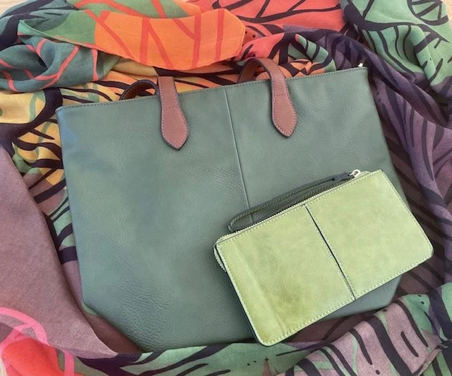 REPREVE scarf, vegan leather bag and zipped purse by Malthouse