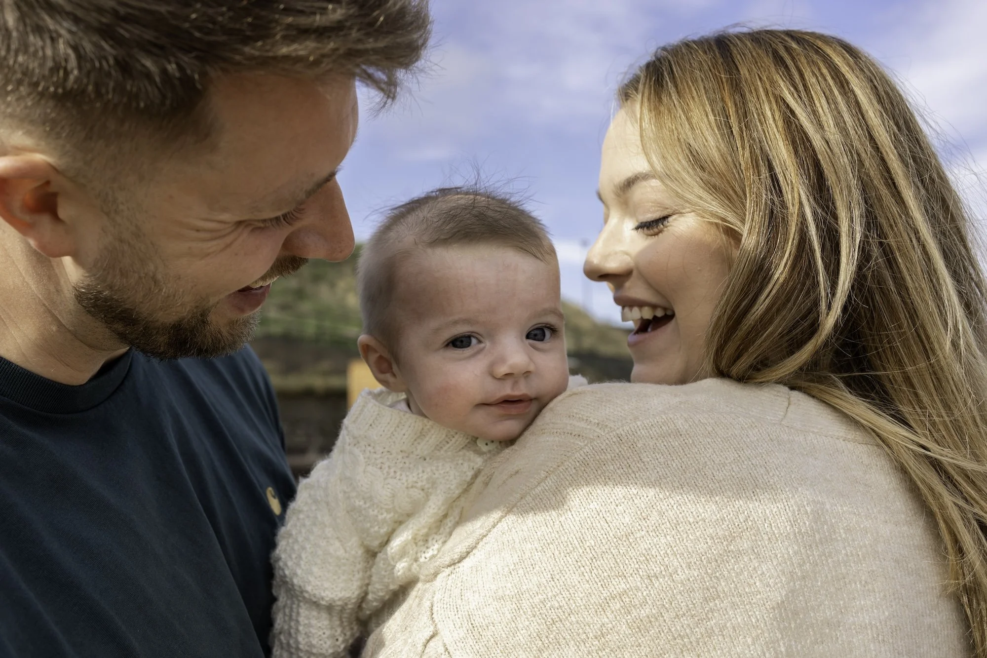 new family photoshoot at beach in tynemouth