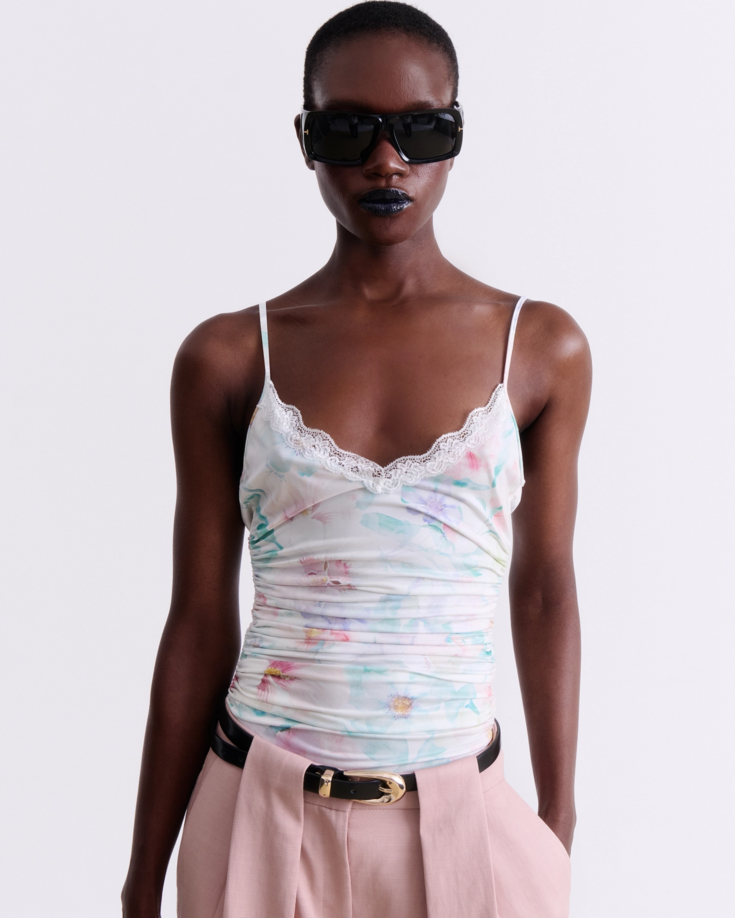 VASSIA KOSTARA PRINTED DRAPED BODYSUIT