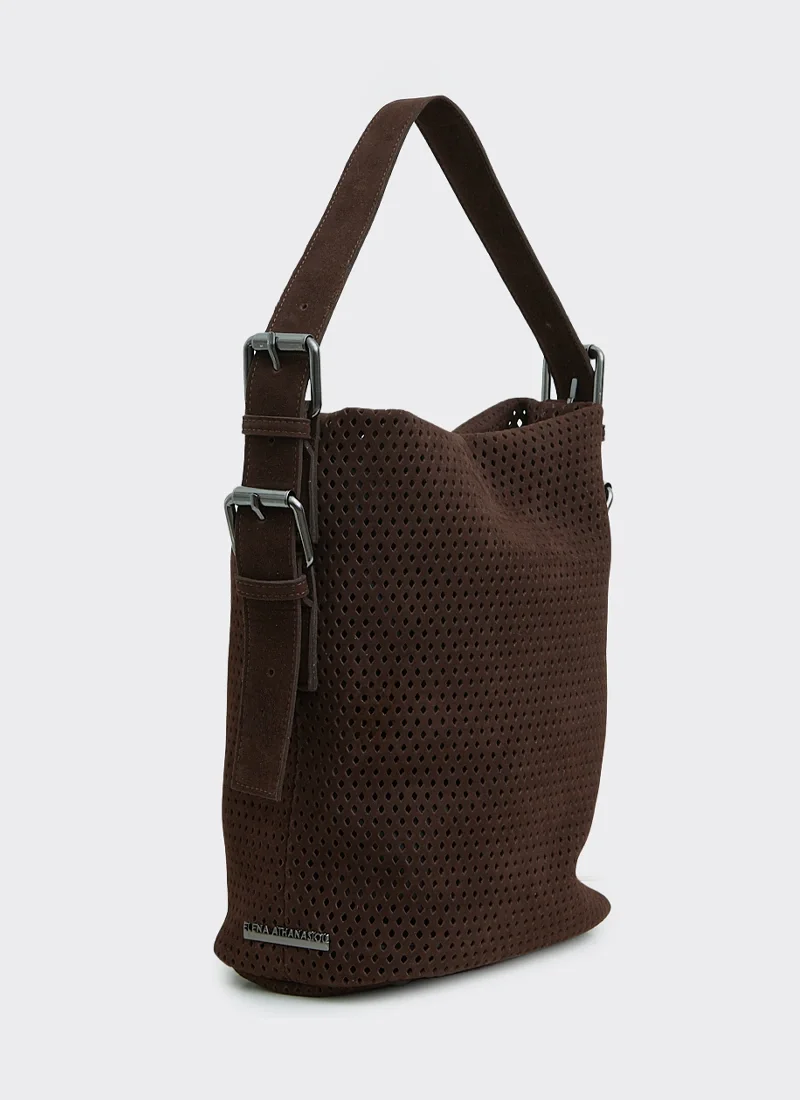Day To Evening Net Planet Suede Τσαντα Ωμου Καφε Large