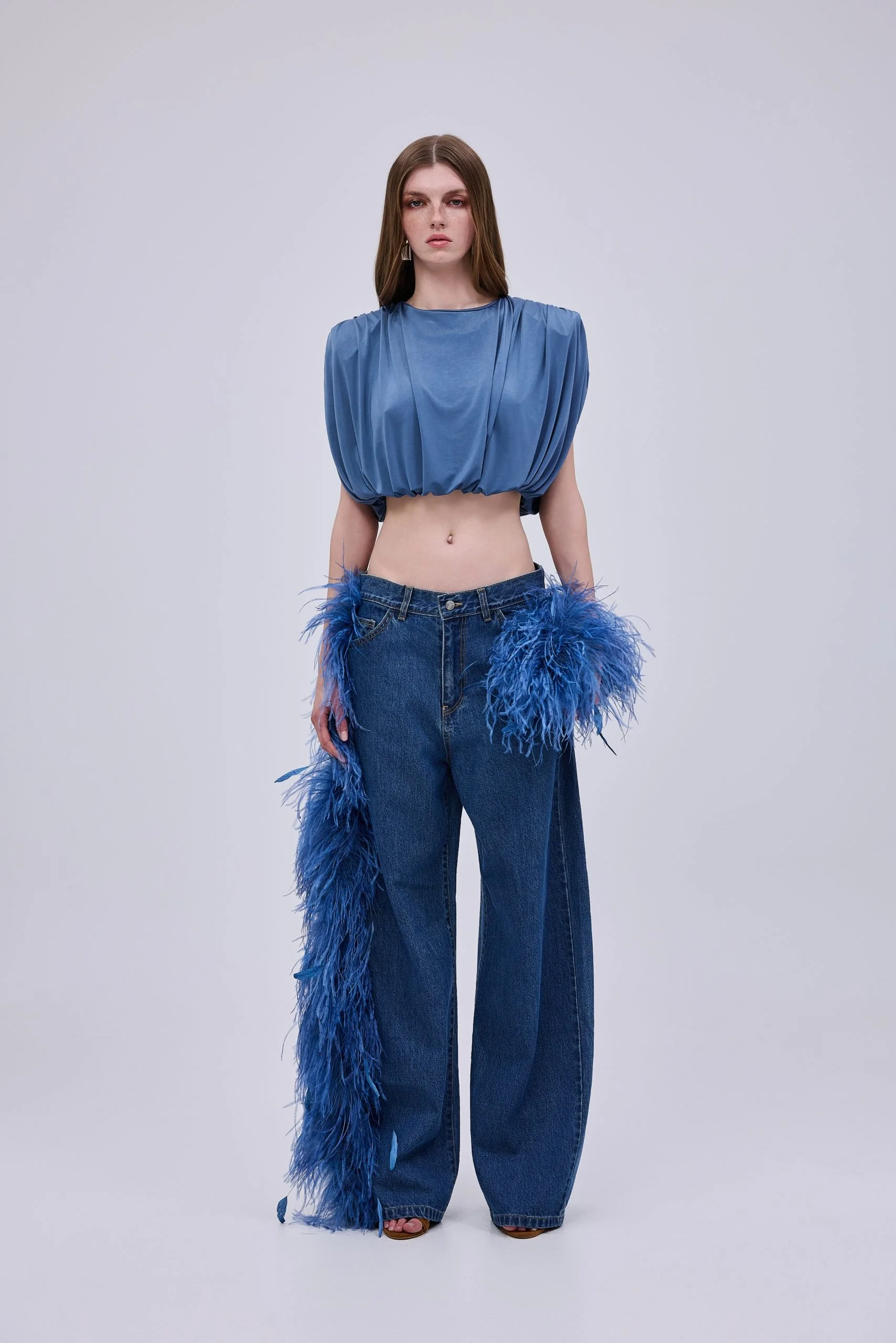 Studio83 Regular Waist Feather Jeans BLUE