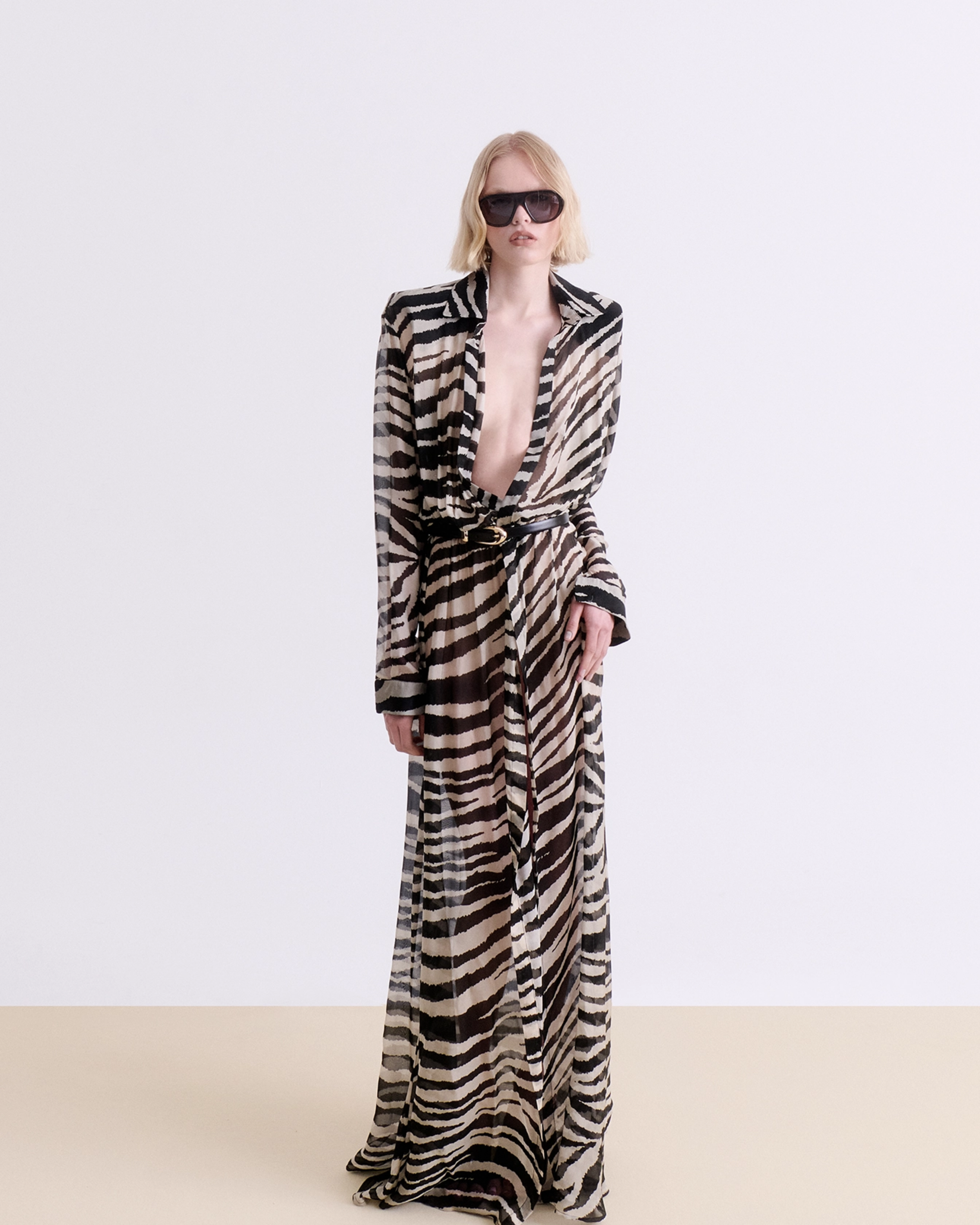 VASSIA KOSTARA ZEBRA PRINT CHEMISIER MAXI DRESS