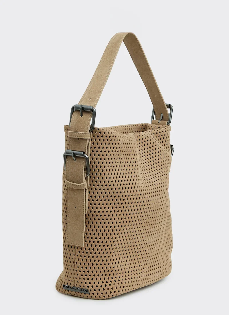 Day To Evening Net Planet Suede Τσαντα Ωμου Μπεζ Large