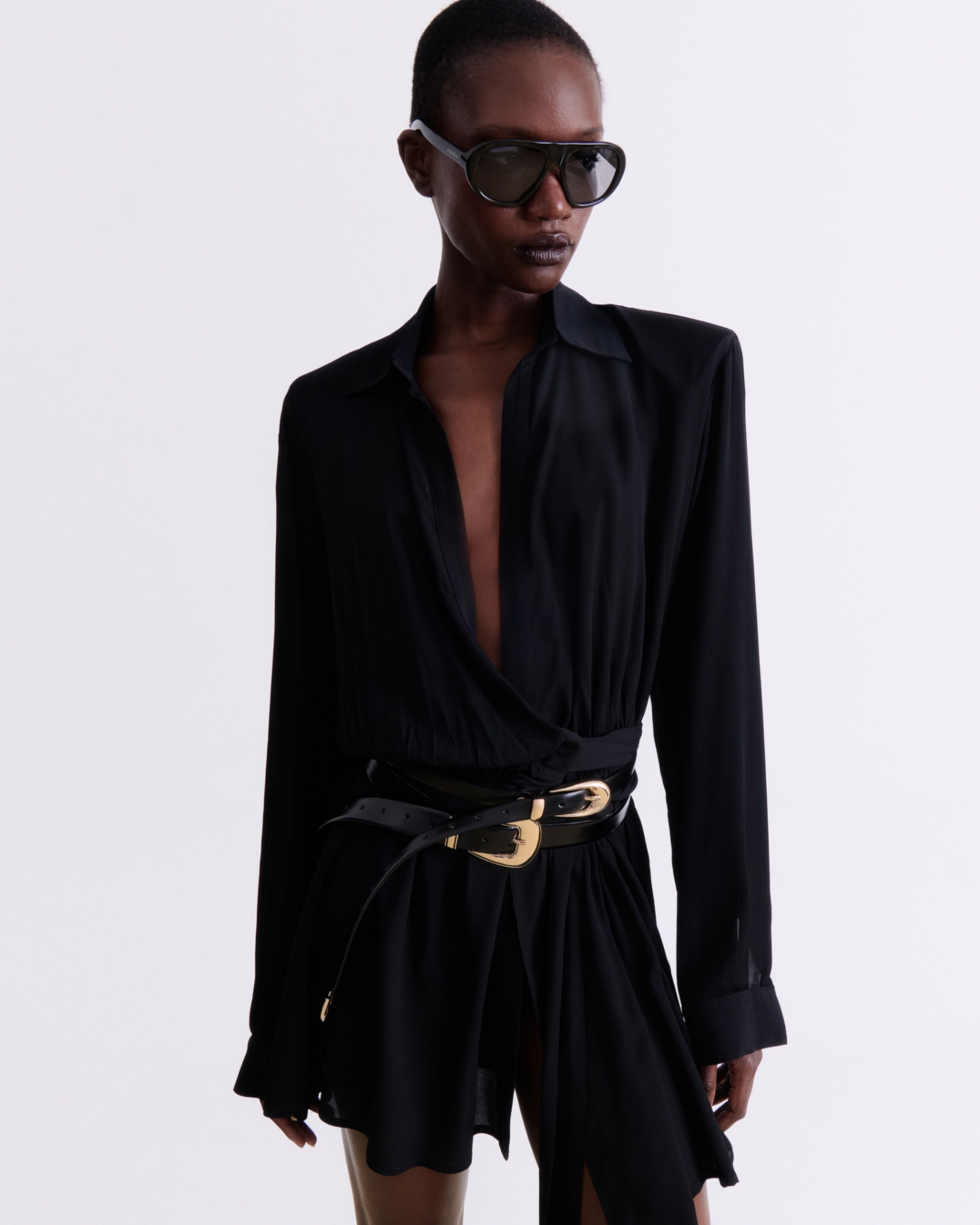 VASSIA KOSTARA BLACK WRAP MINI DRESS