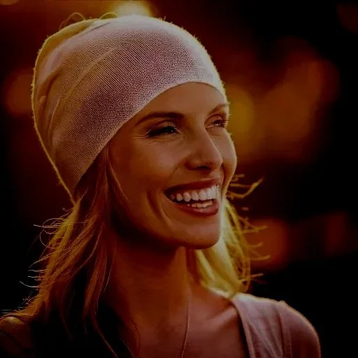Firefly full recovery from ongoing cancer smile (younger beautiful blond lady) her head wrapped in b.jpg
