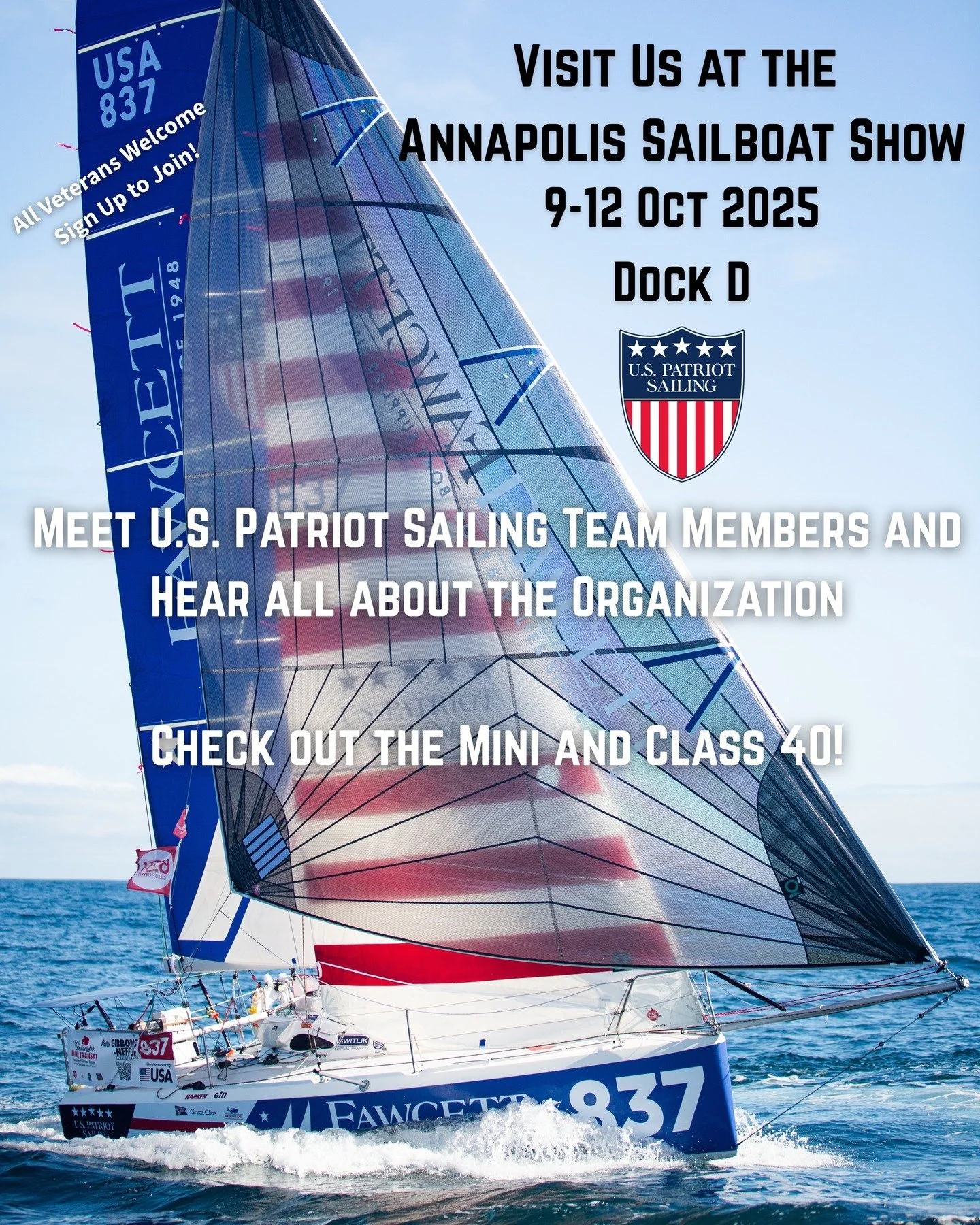 πΊπΈβ΅ Annapolis Sailboat Show: Oct 9–12, 2025. Come visit us at Dock D to meet the U.S. Patriot Sailing Team, learn about the organization, and check out both the Mini 6.50 and Class40 up close!
π Annapolis Sailboat Show
π
 Oct 9–12, 20