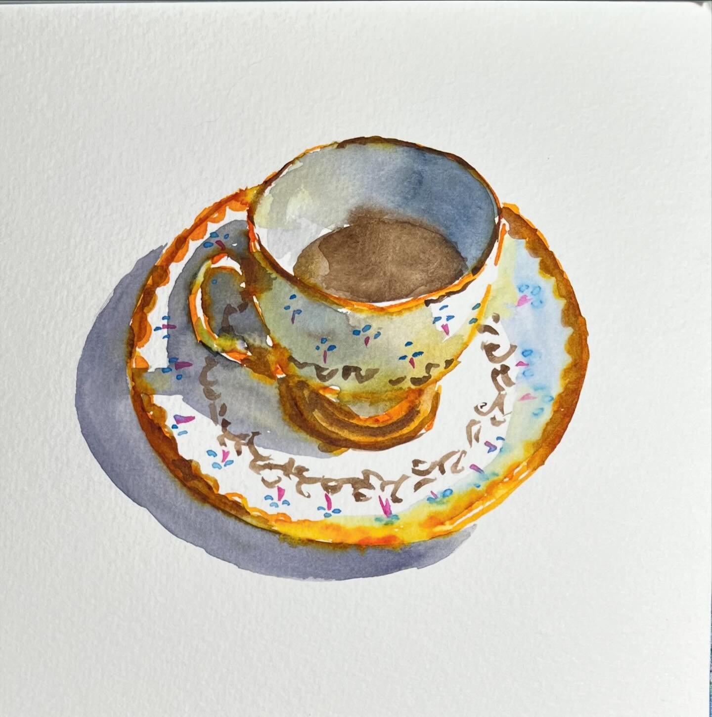 I feel out of practice with teacups. Two sketches of a lovely gift from @maymegillham #sketchbook #sketchingnowteacups #inkandwatercolor #inkandwash