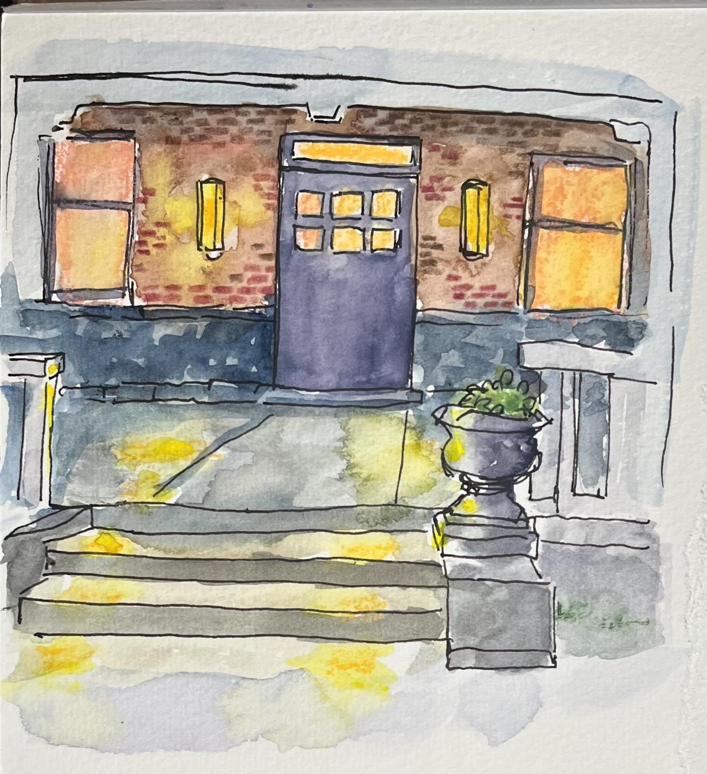 Last drawing of the weekend, inspired by a rainy photo by @thisplaceinhistory #sketchbook #inkandwatercolor #inkandwash #porch #dusk
